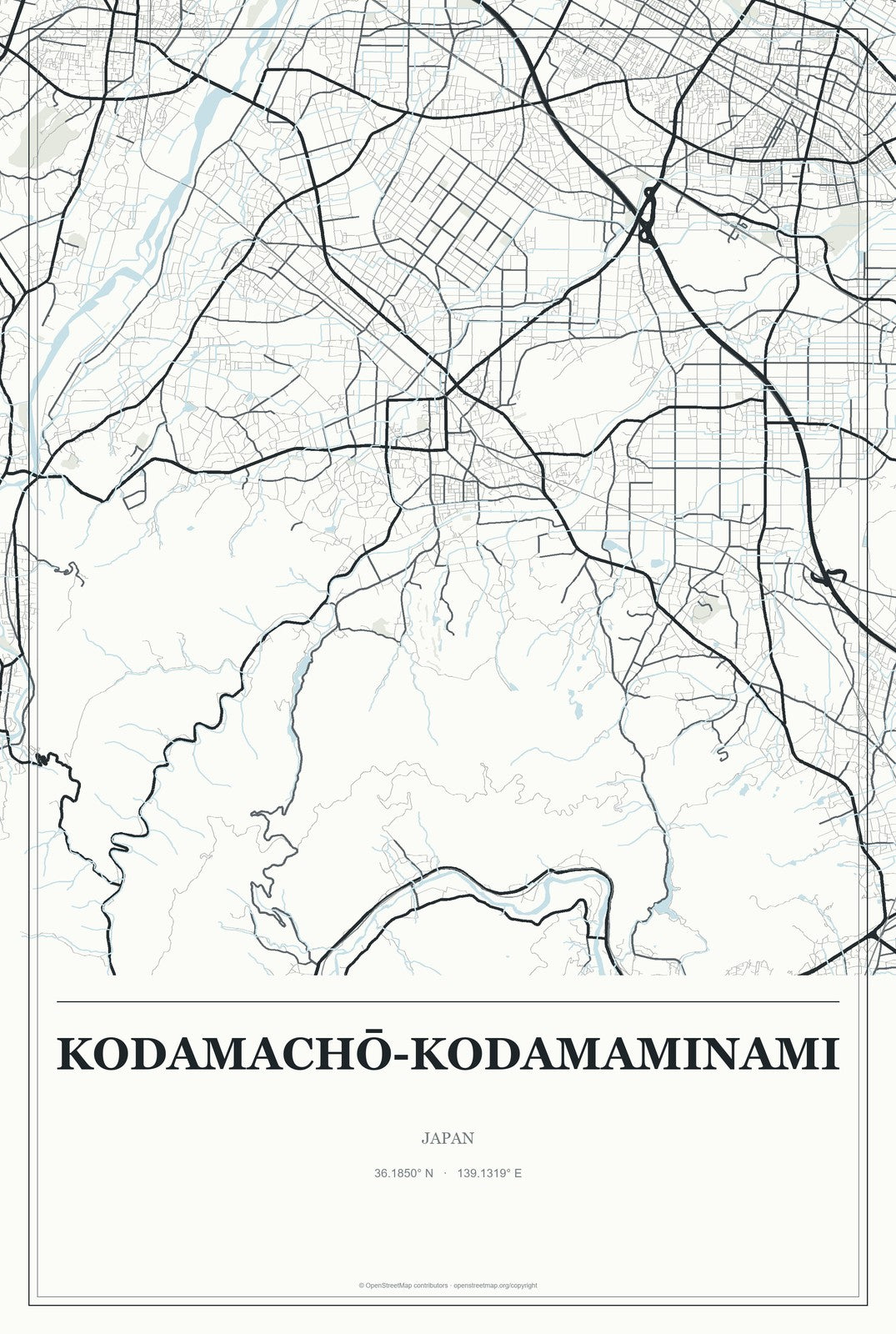 Kodamachō-kodamaminami, Japan City Map Aluminum Sign in Gallery Air style