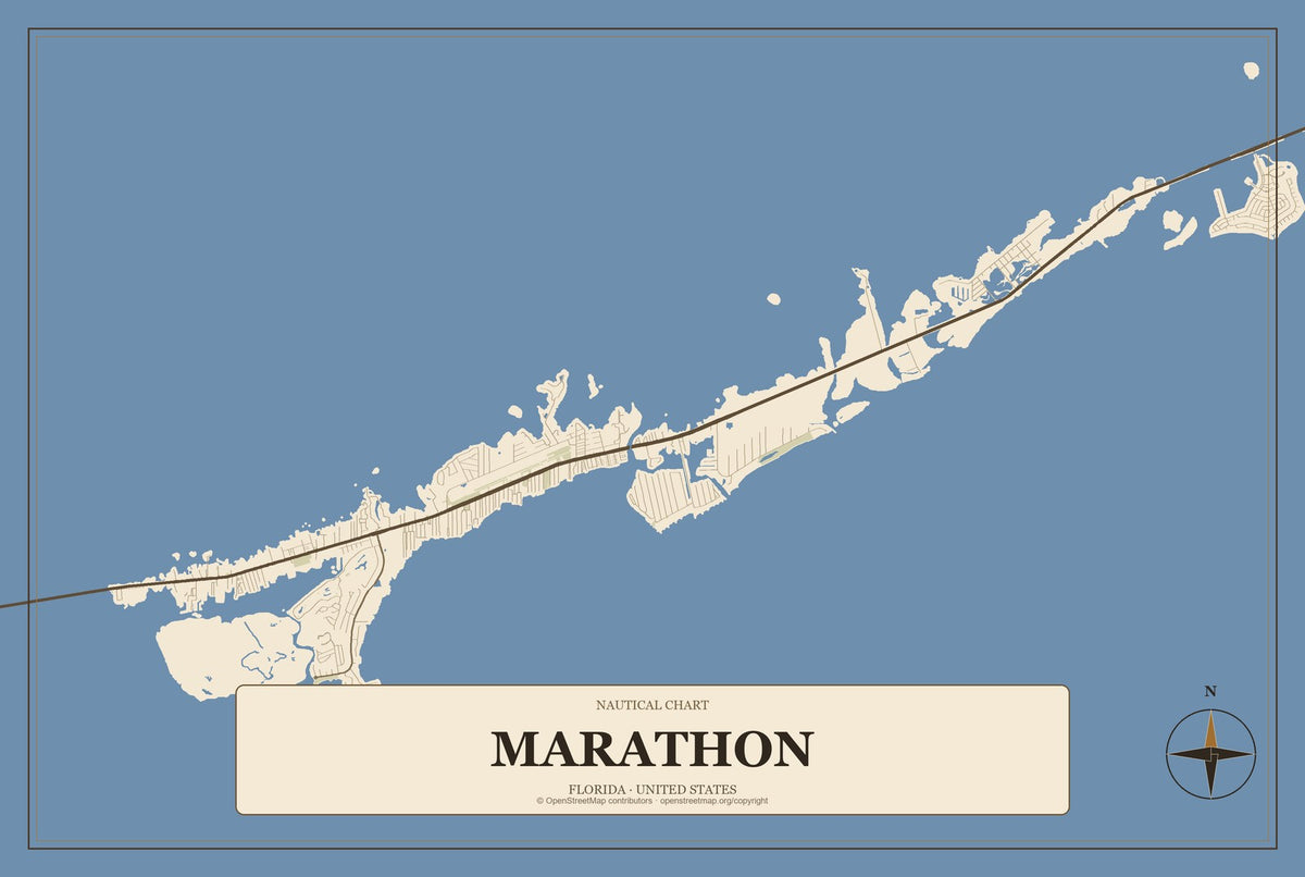 Marathon, Florida City Map Aluminum Sign in Heritage Nautical style