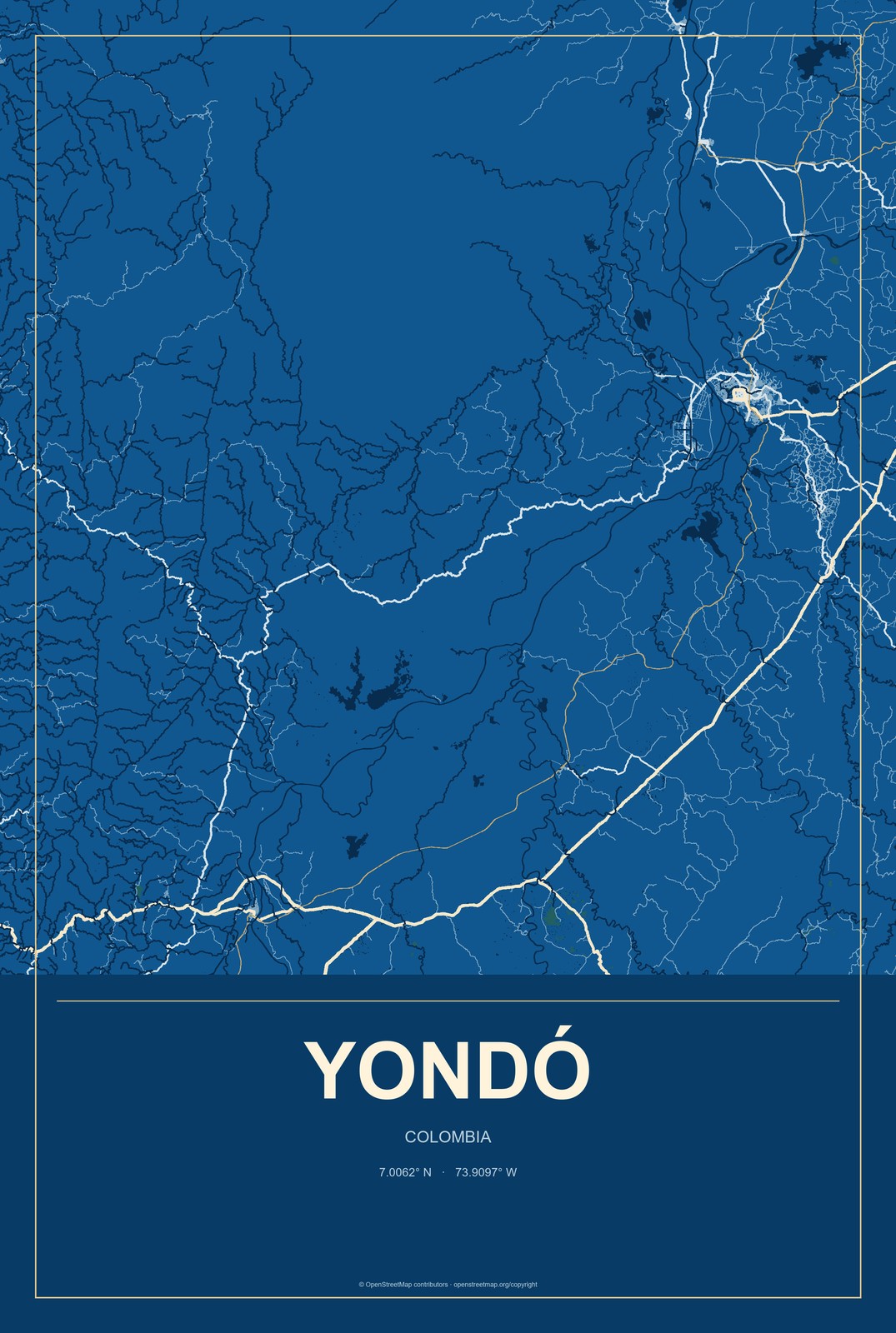 Yondó, Colombia City Map Aluminum Sign in Harbor Cobalt style