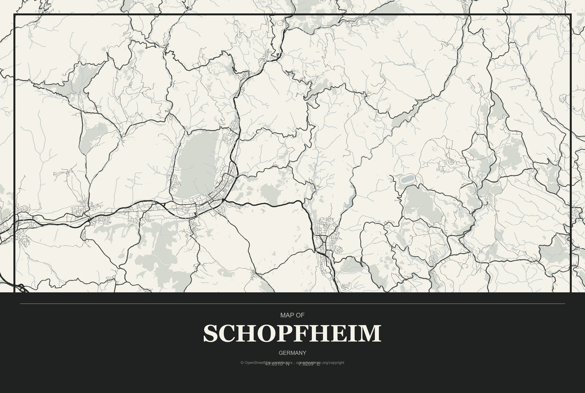 Schopfheim, Germany City Map Aluminum Sign in Museum Plaque style