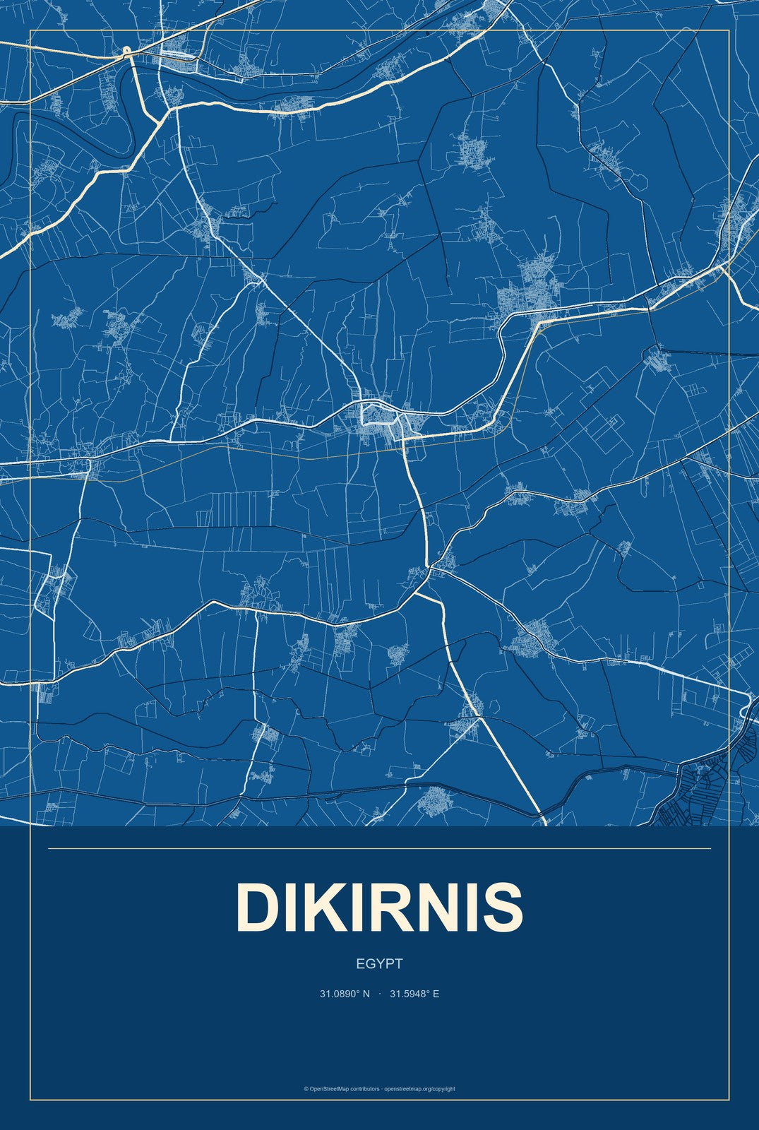 Dikirnis, Egypt City Map Aluminum Sign in Harbor Cobalt style