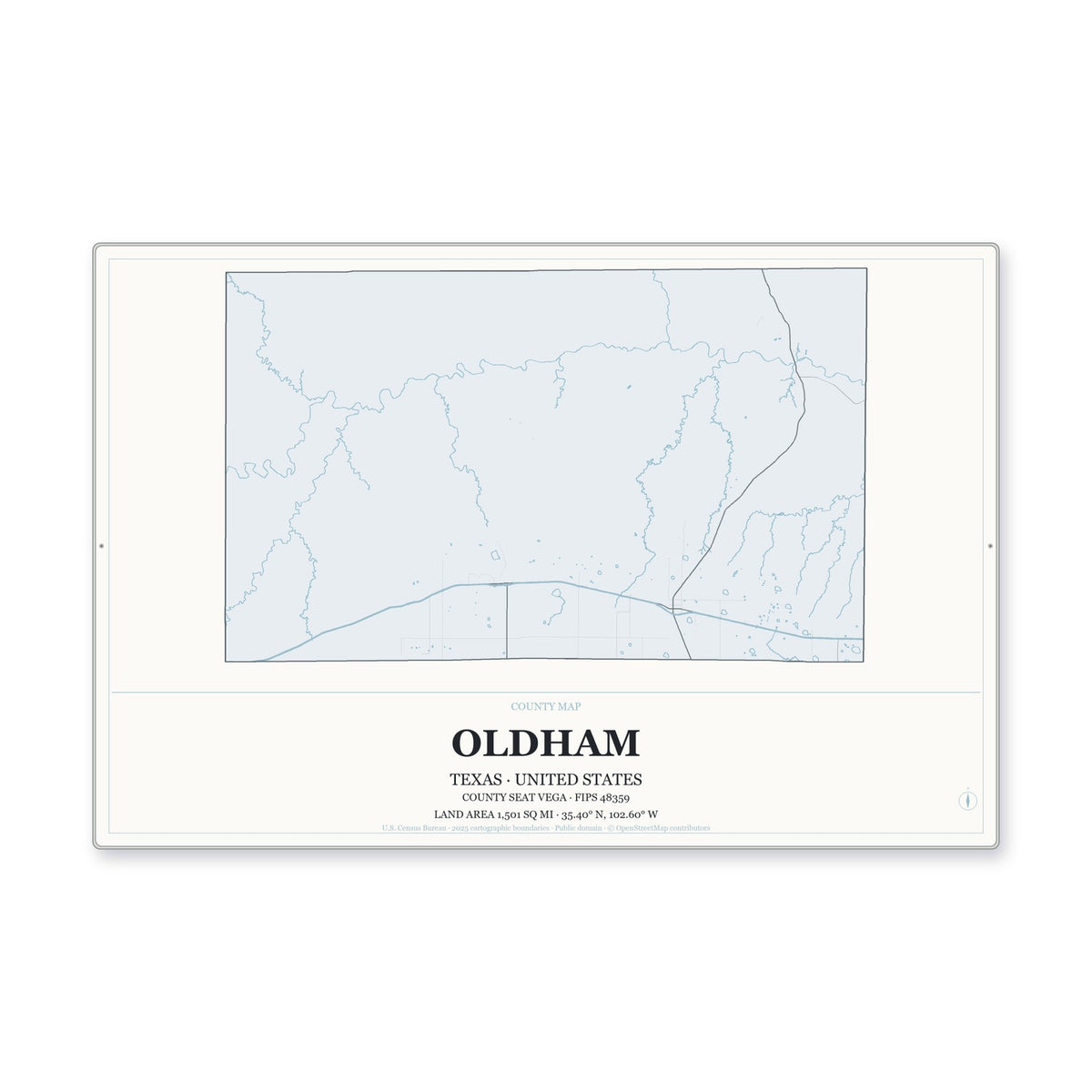 Oldham County, Texas Map Aluminum Sign in Gallery Air style