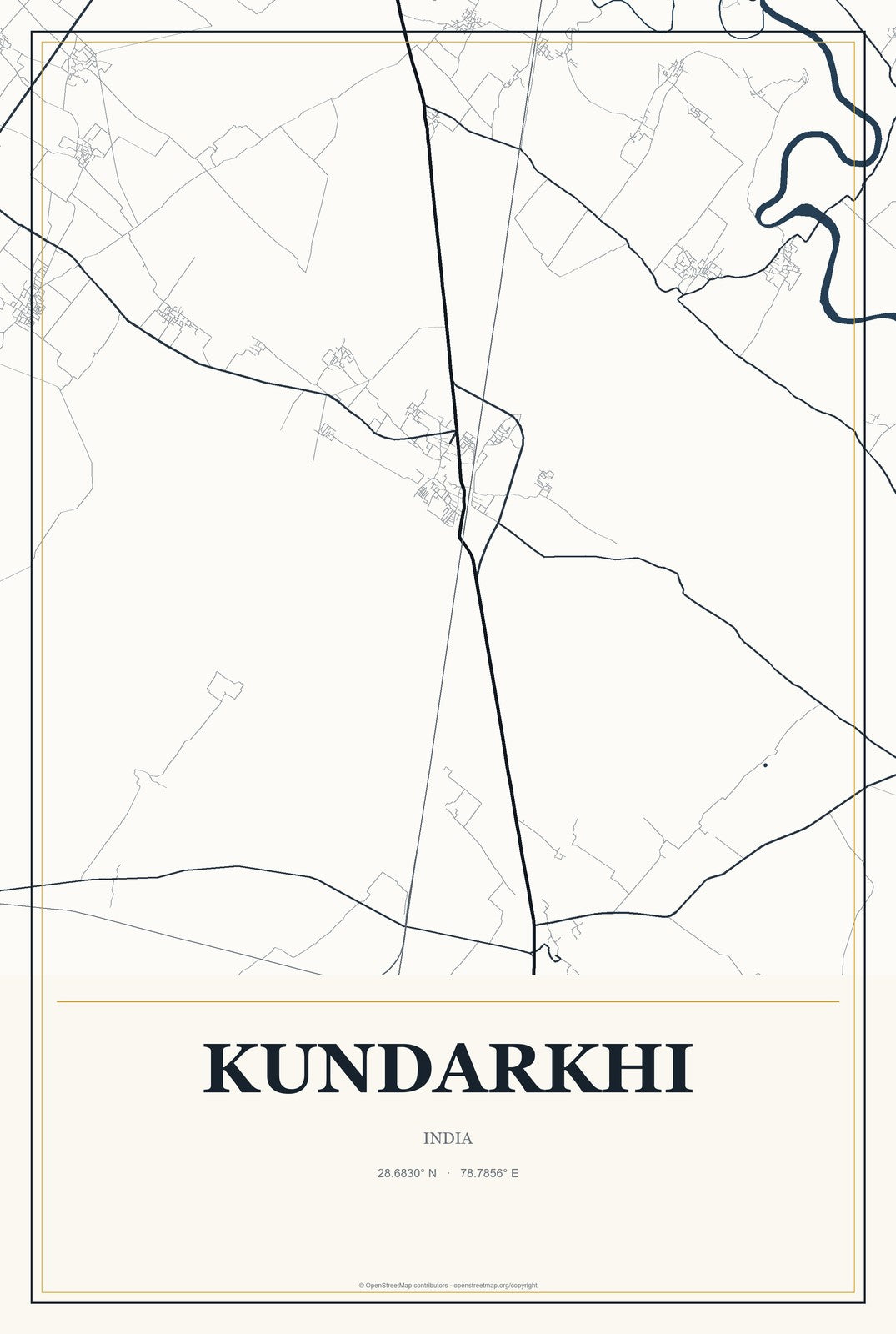 Kundarkhi, India City Map Aluminum Sign in Citrine Modern style