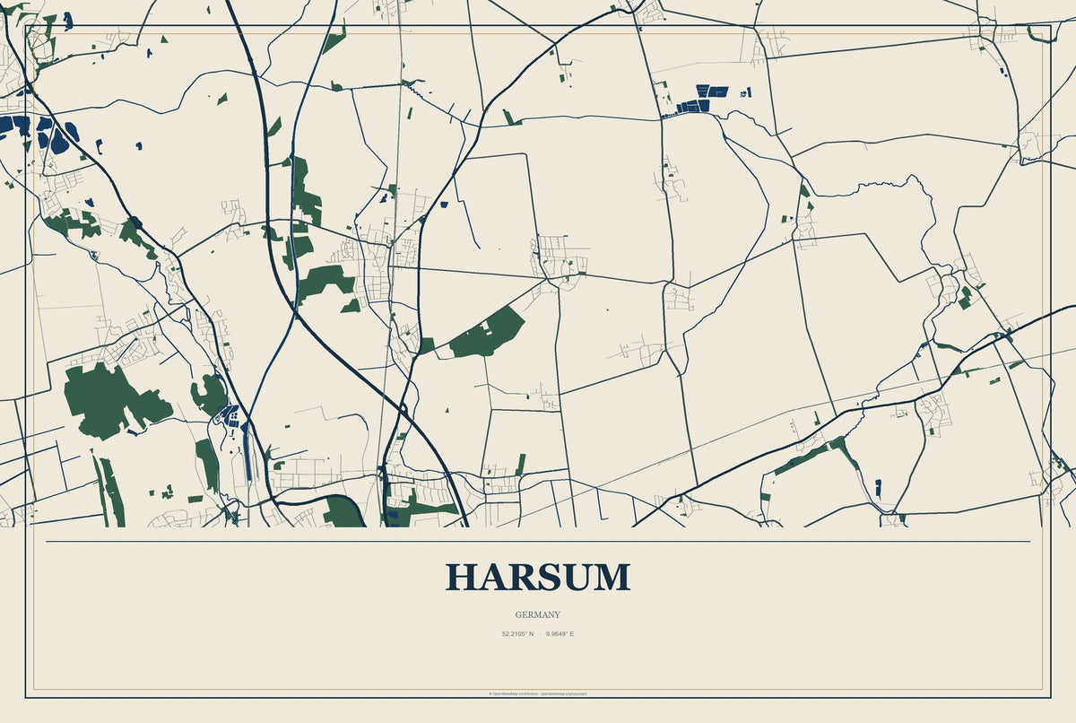 Harsum, Germany City Map Aluminum Sign in Coastal Cutout style