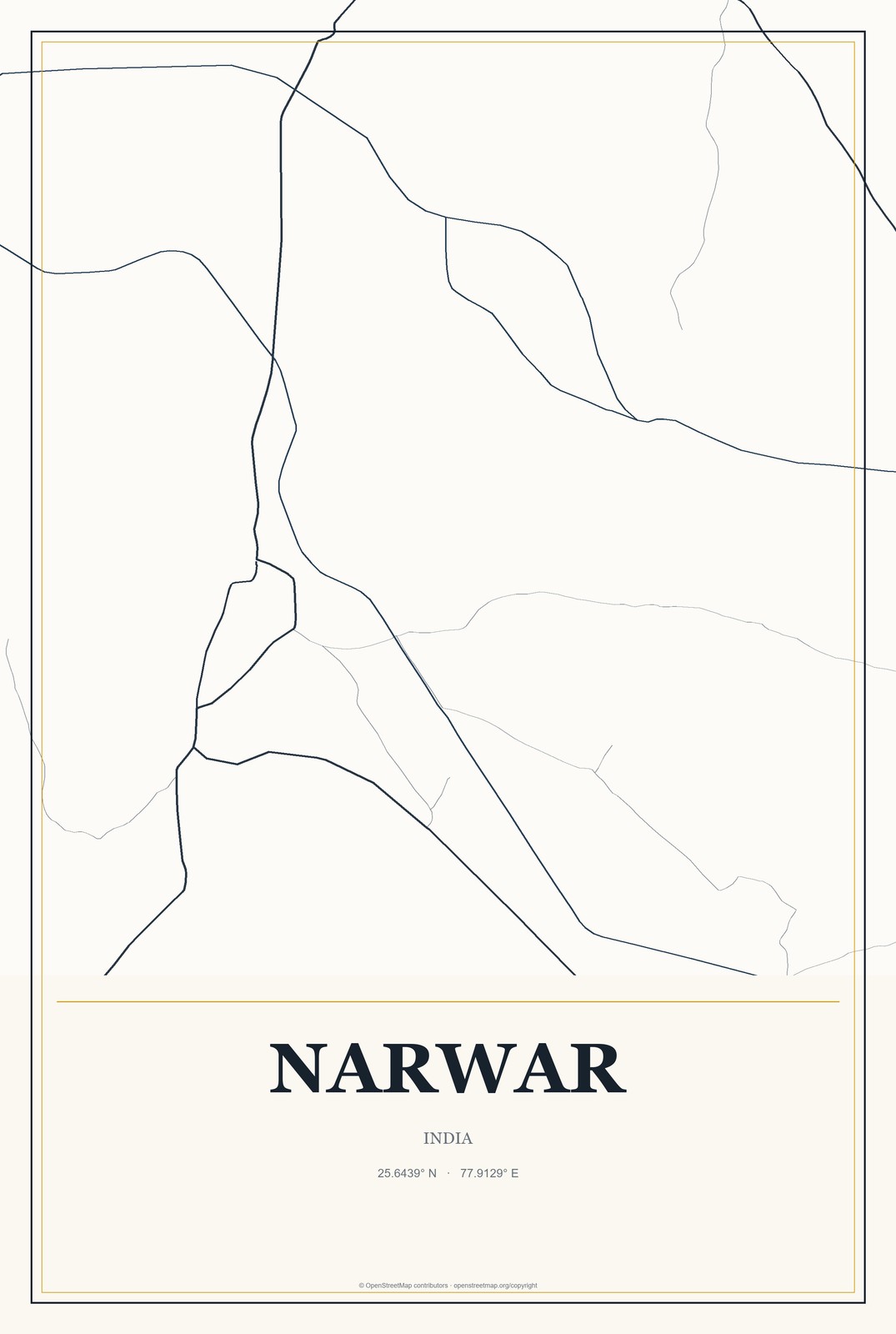 Narwar, India City Map Aluminum Sign in Citrine Modern style