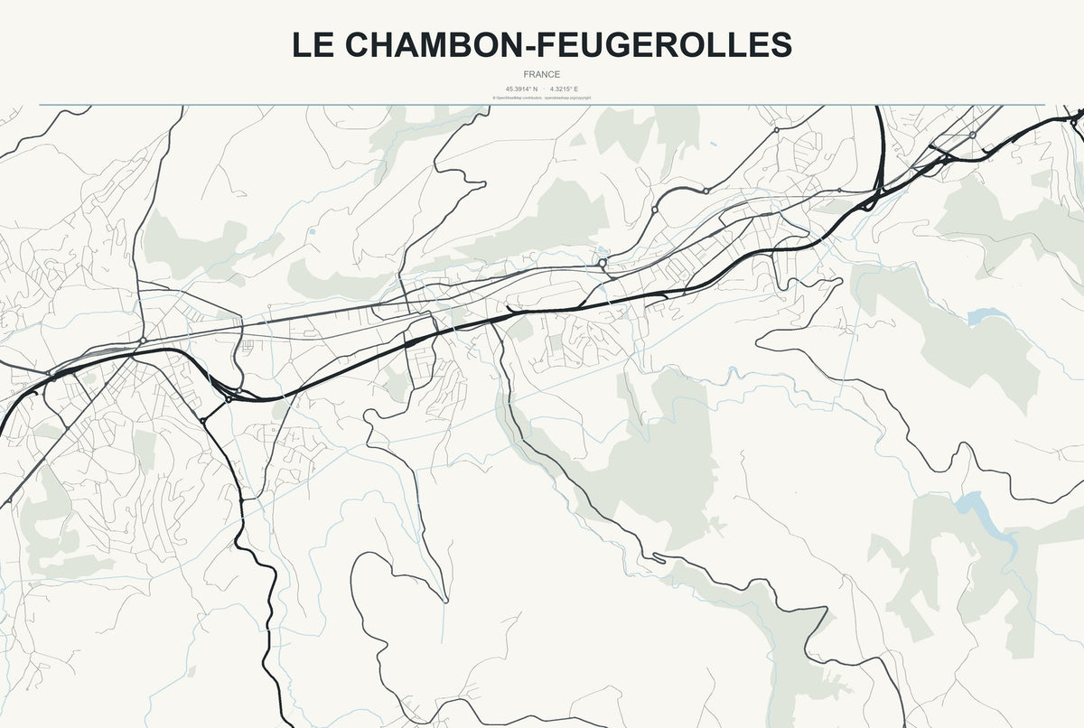 Le Chambon-Feugerolles, France City Map Aluminum Sign in Headline Atlas style