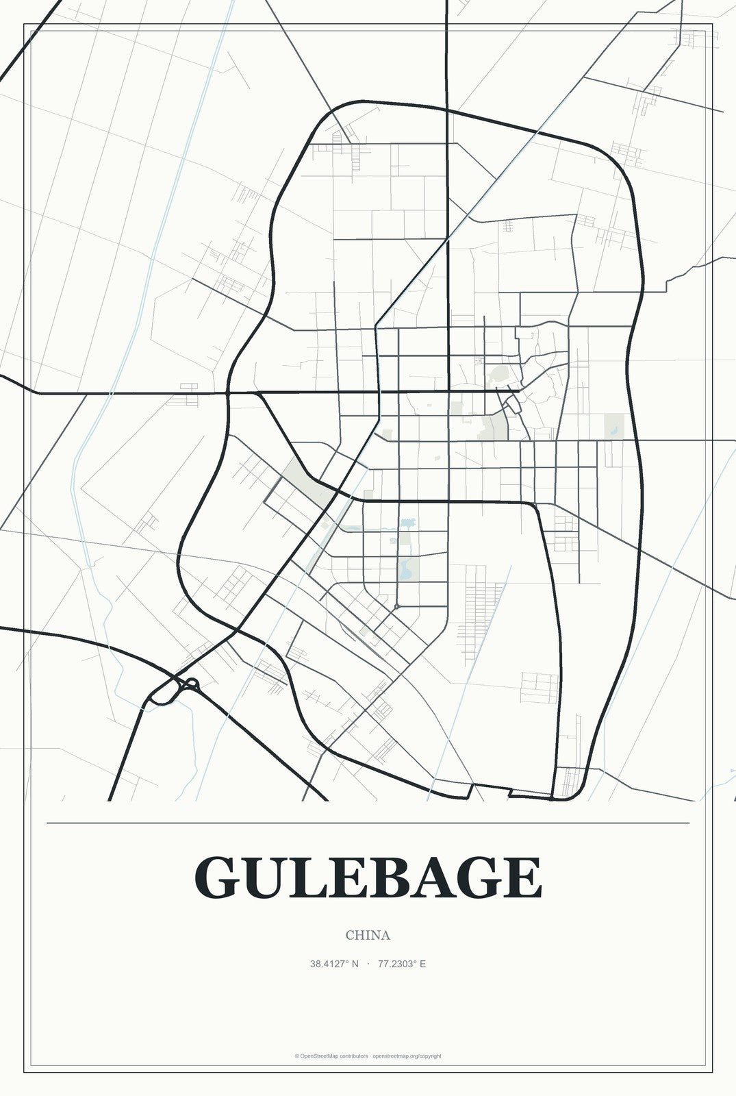 Gulebage, China City Map Aluminum Sign in Gallery Air style