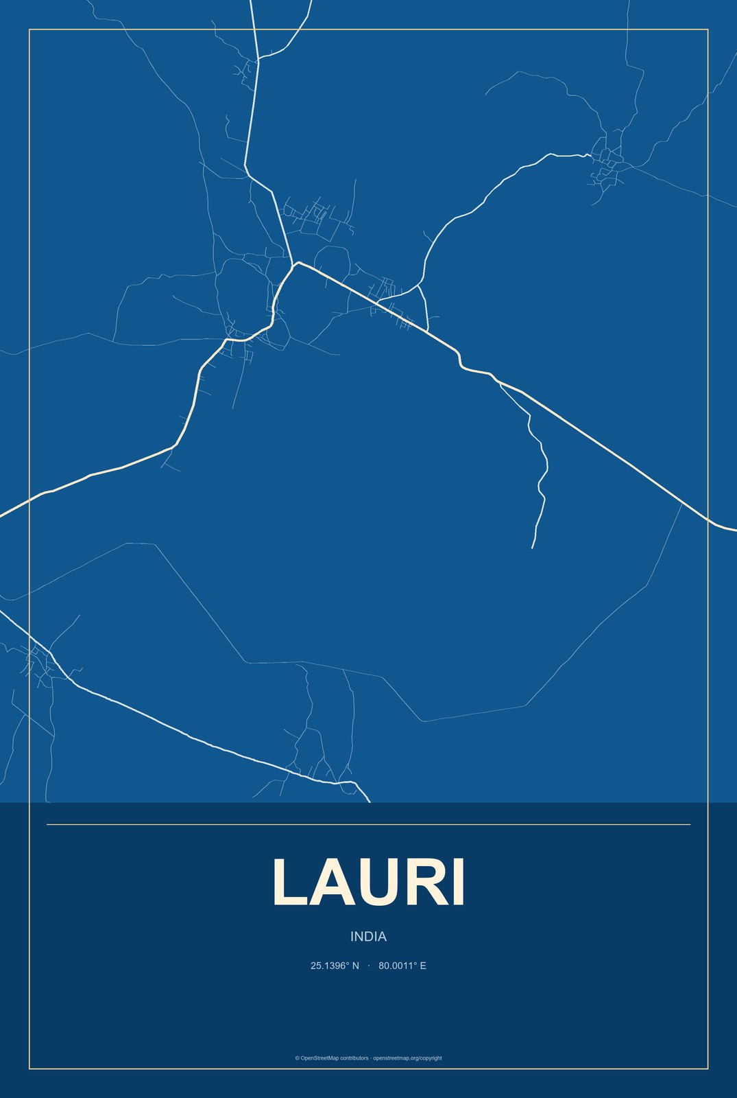 Lauri, India City Map Aluminum Sign in Harbor Cobalt style