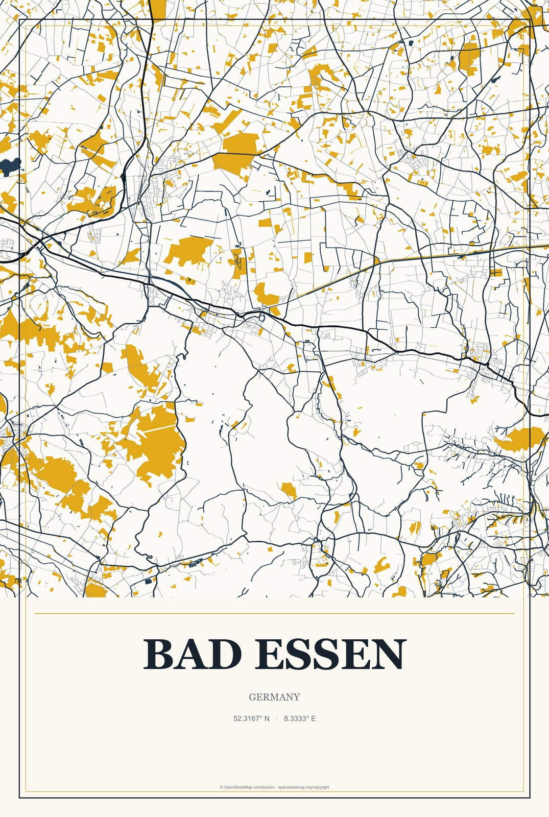 Bad Essen, Germany City Map Aluminum Sign in Citrine Modern style