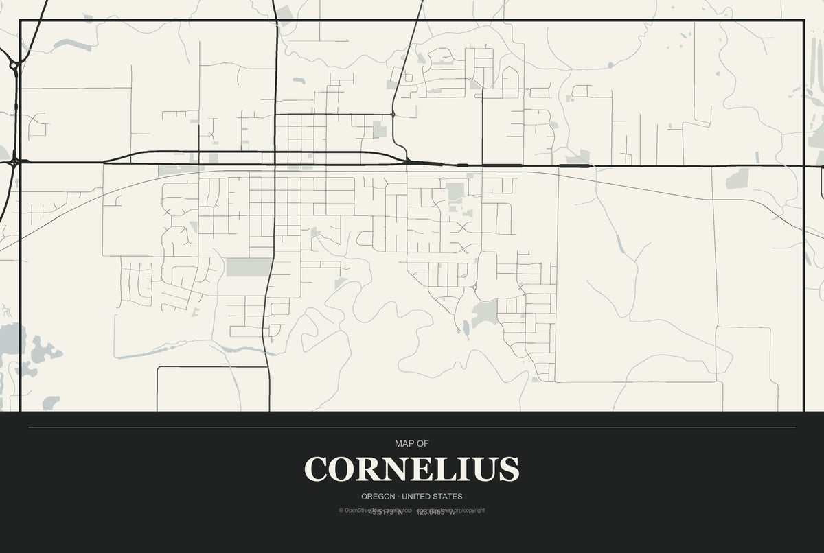 Cornelius, Oregon City Map Aluminum Sign in Museum Plaque style