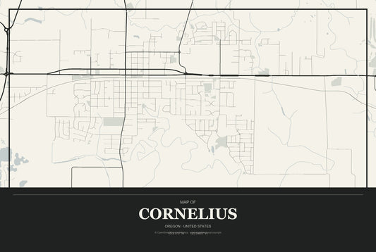 Cornelius, Oregon City Map Aluminum Sign in Museum Plaque style