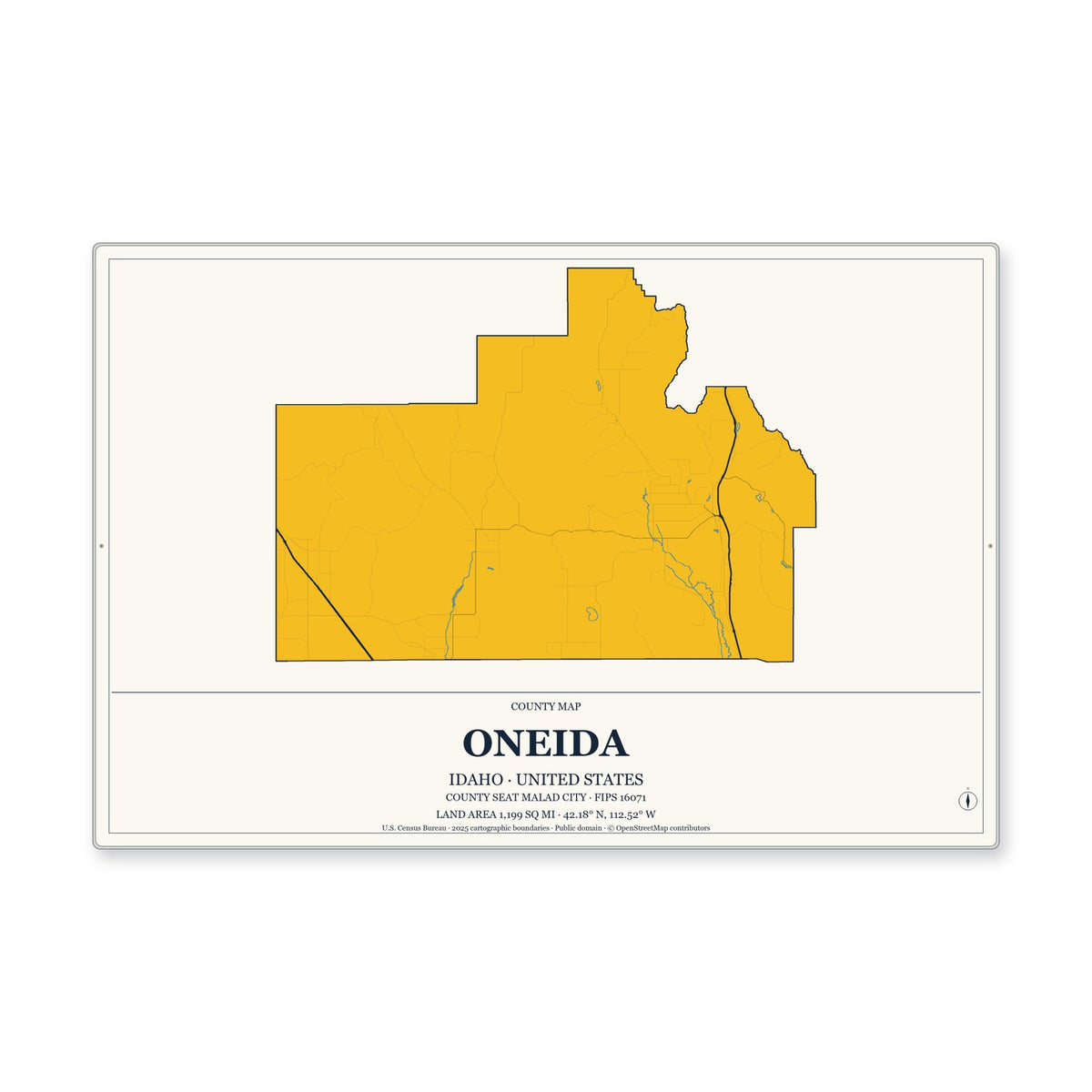 Oneida County, Idaho Map Aluminum Sign in Citrine Modern style