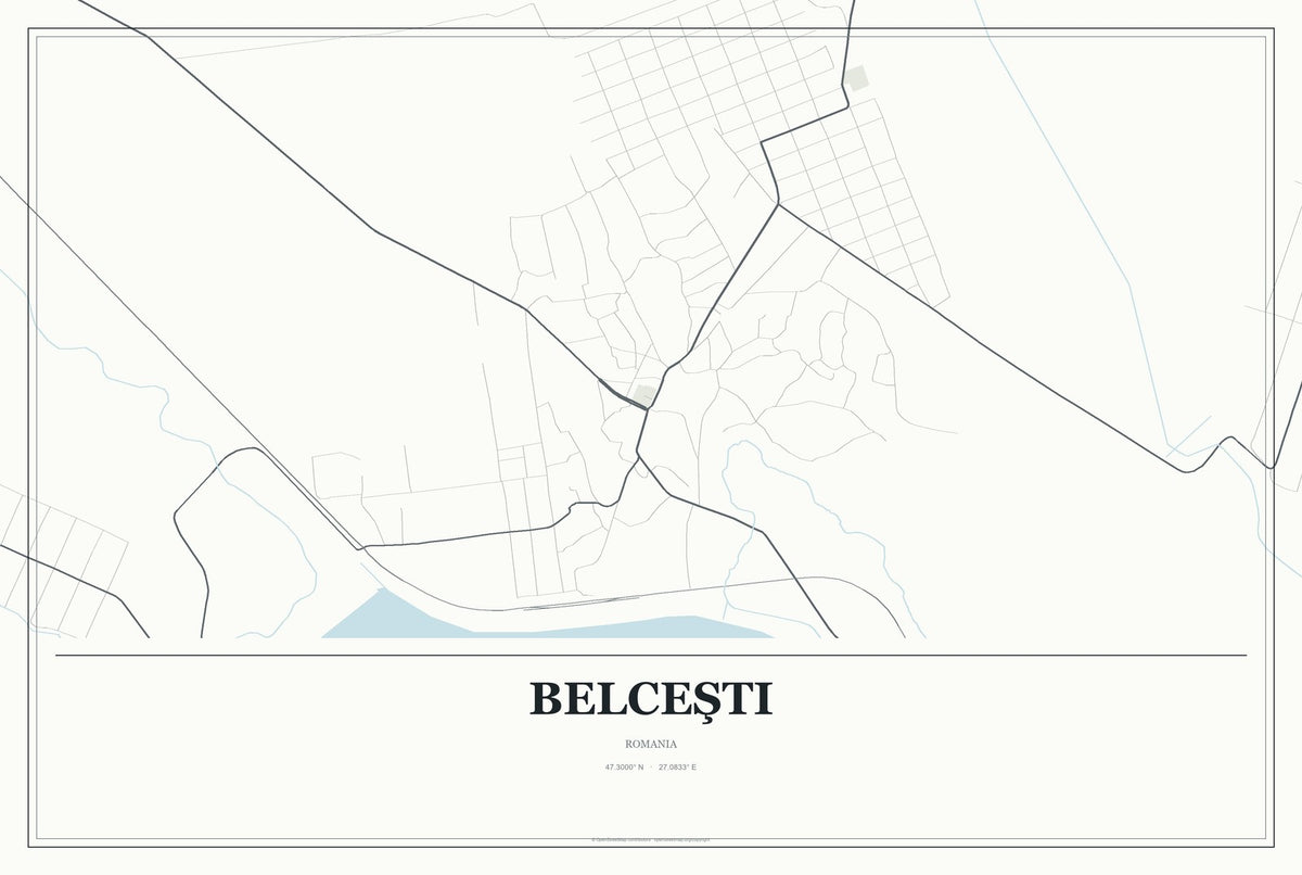 Belceşti, Romania City Map Aluminum Sign in Gallery Air style