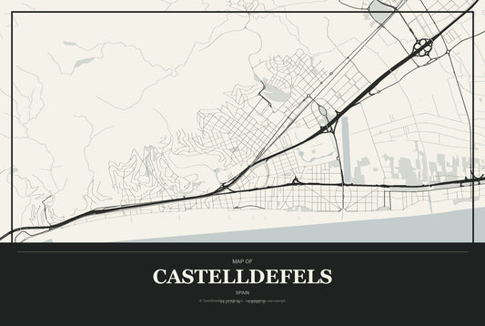 Castelldefels, Spain City Map Aluminum Sign in Museum Plaque style