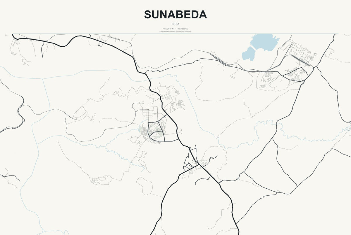 Sunabeda, India City Map Aluminum Sign in Headline Atlas style