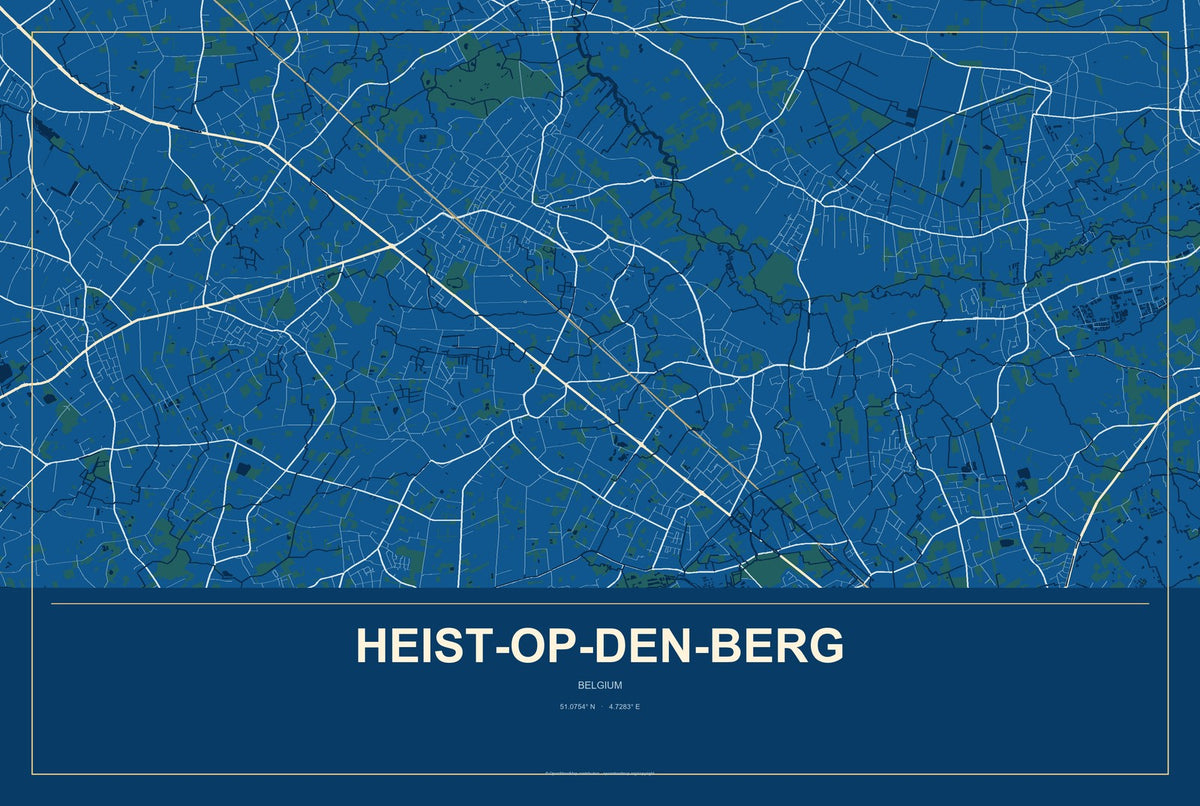 Heist-op-den-Berg, Belgium City Map Aluminum Sign in Harbor Cobalt style