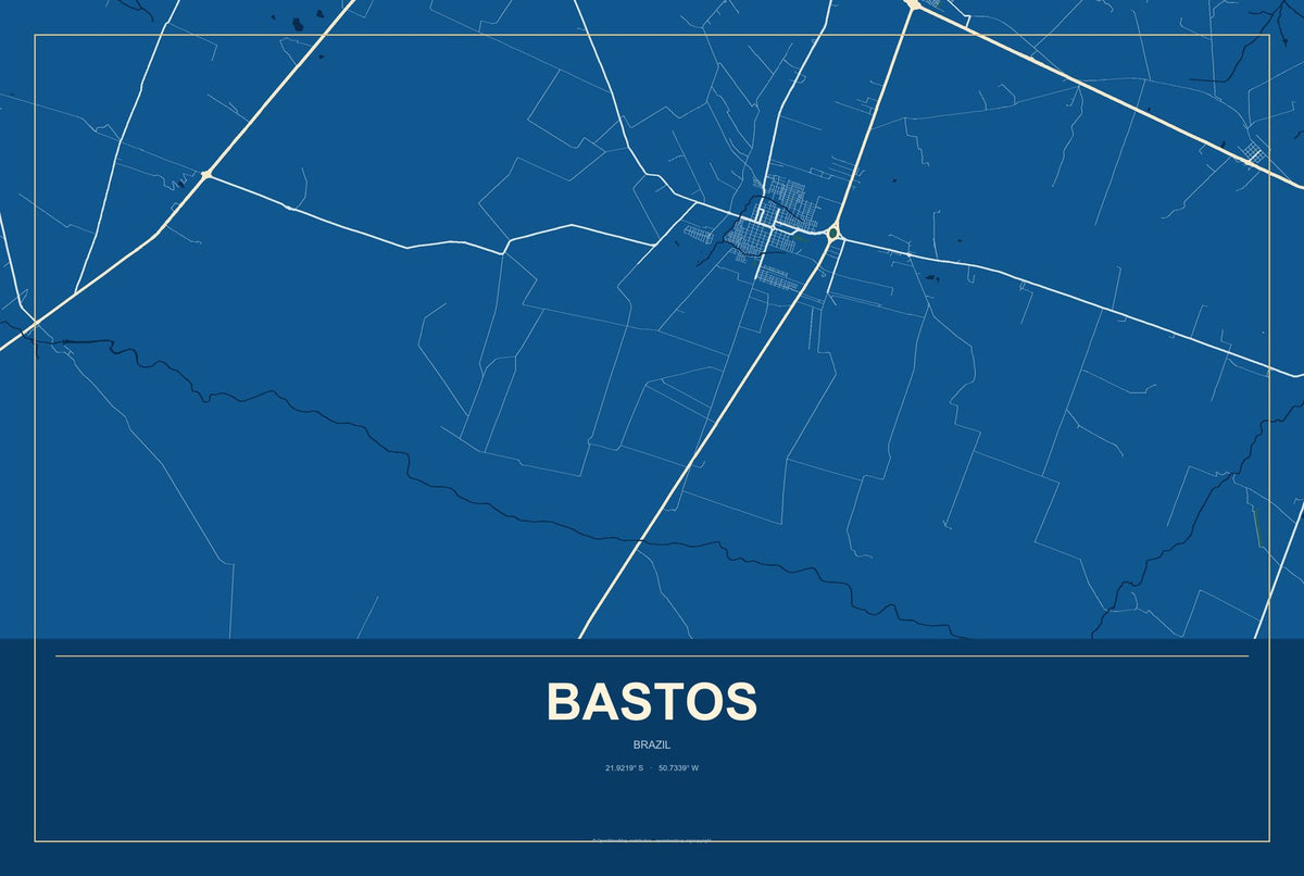 Bastos, Brazil City Map Aluminum Sign in Harbor Cobalt style