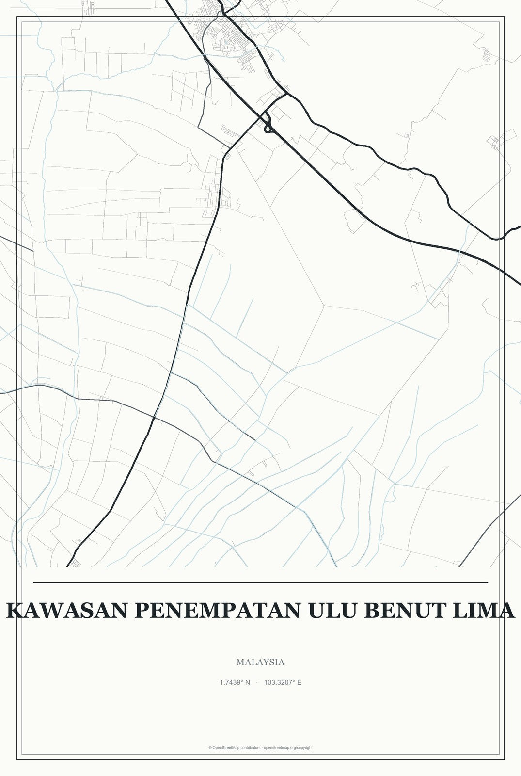 Kawasan Penempatan Ulu Benut Lima, Malaysia City Map Aluminum Sign in Gallery Air style
