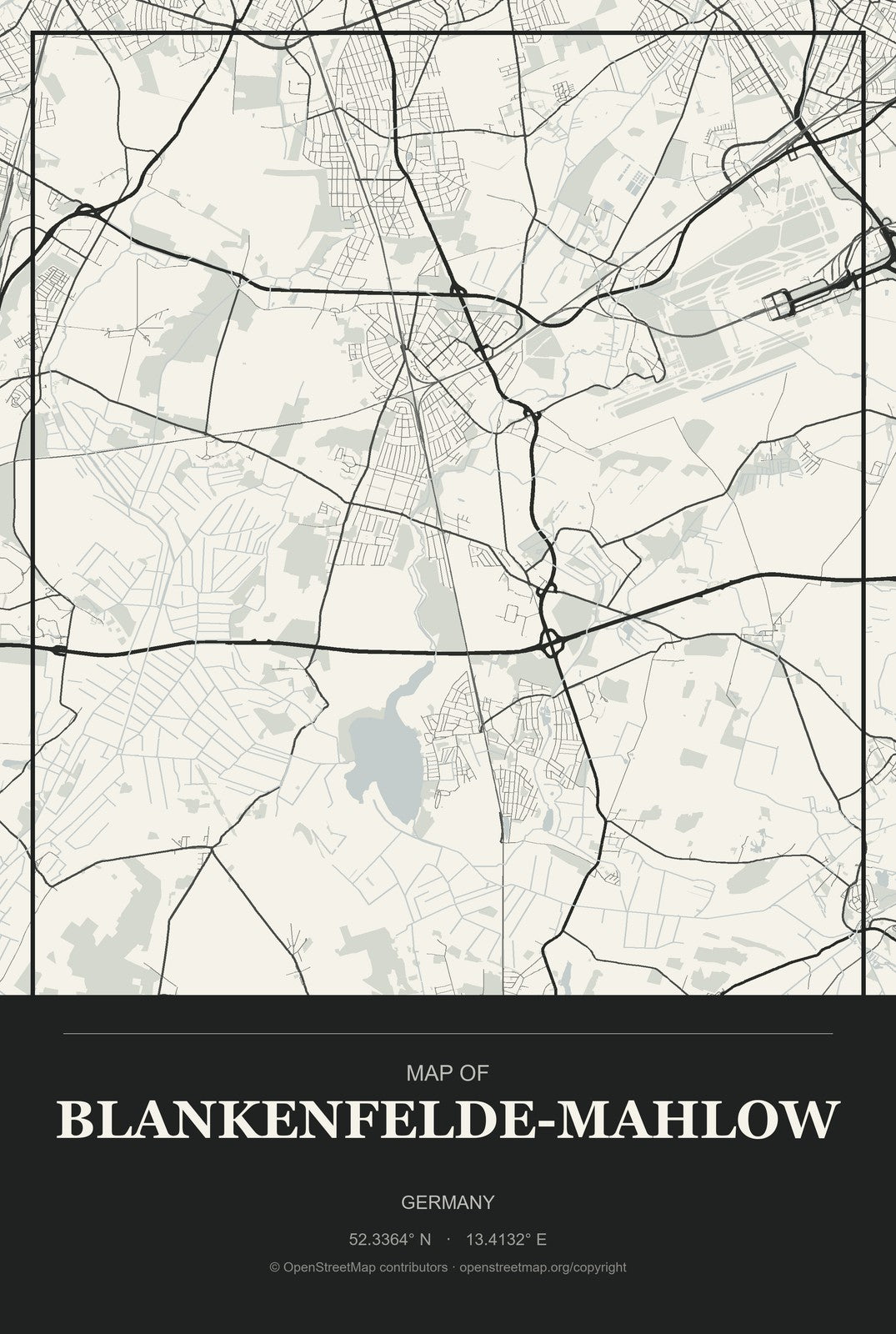 Blankenfelde-Mahlow, Germany City Map Aluminum Sign in Museum Plaque style