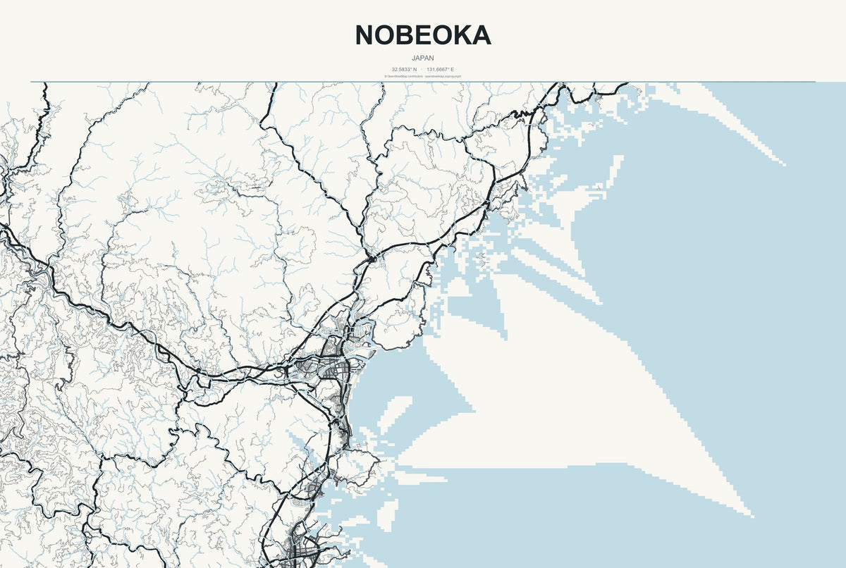 Nobeoka, Japan City Map Aluminum Sign in Headline Atlas style