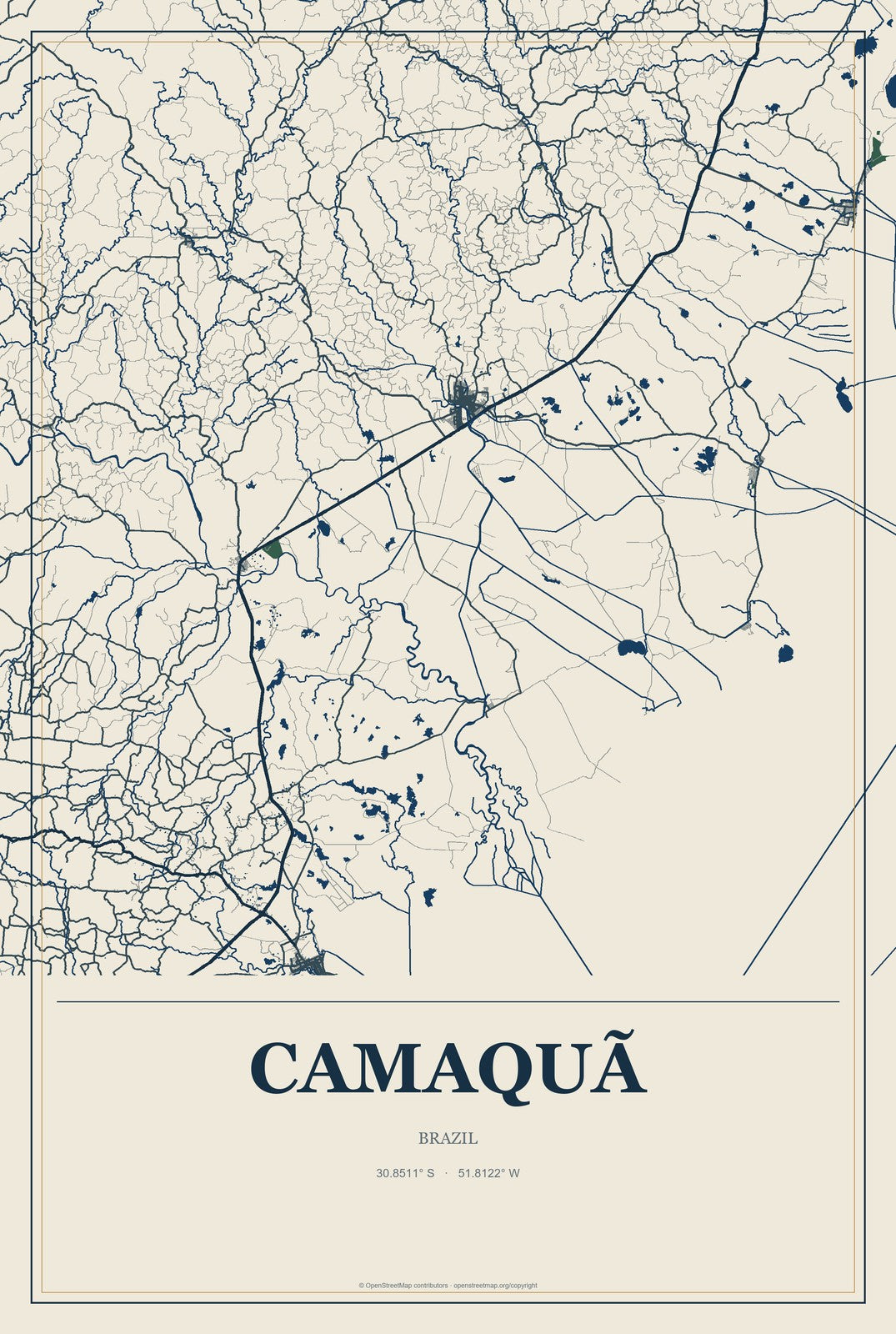 Camaquã, Brazil City Map Aluminum Sign in Coastal Cutout style