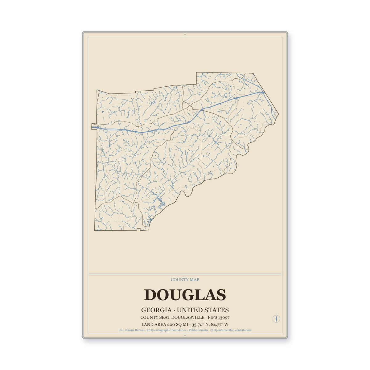 Douglas County, Georgia Map Aluminum Sign in Heritage Nautical style