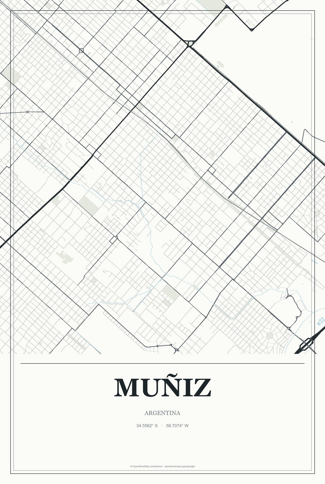 Muñiz, Argentina City Map Aluminum Sign in Gallery Air style