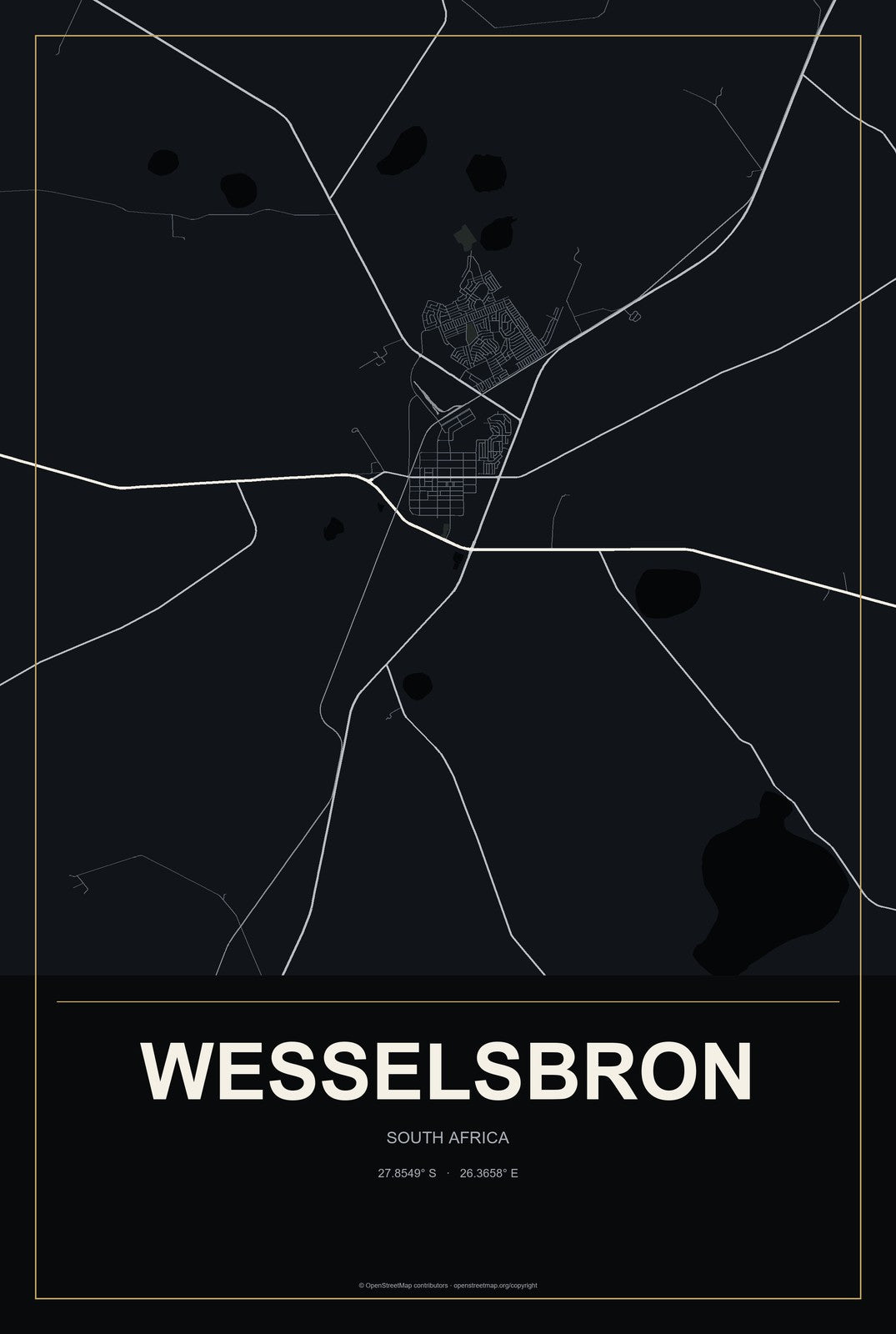 Wesselsbron, South Africa City Map Aluminum Sign in Metropolitan Noir style