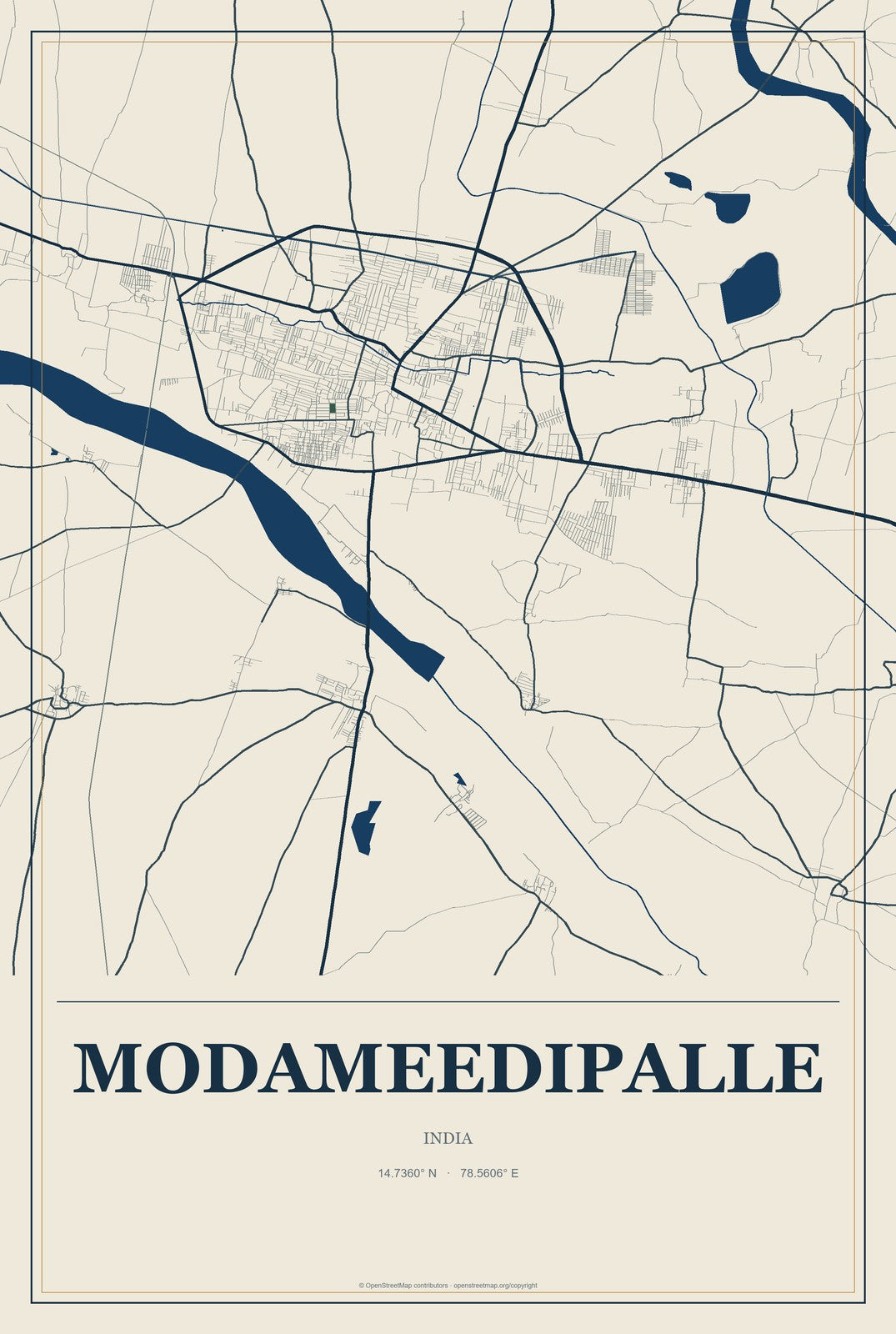 Modameedipalle, India City Map Aluminum Sign in Coastal Cutout style