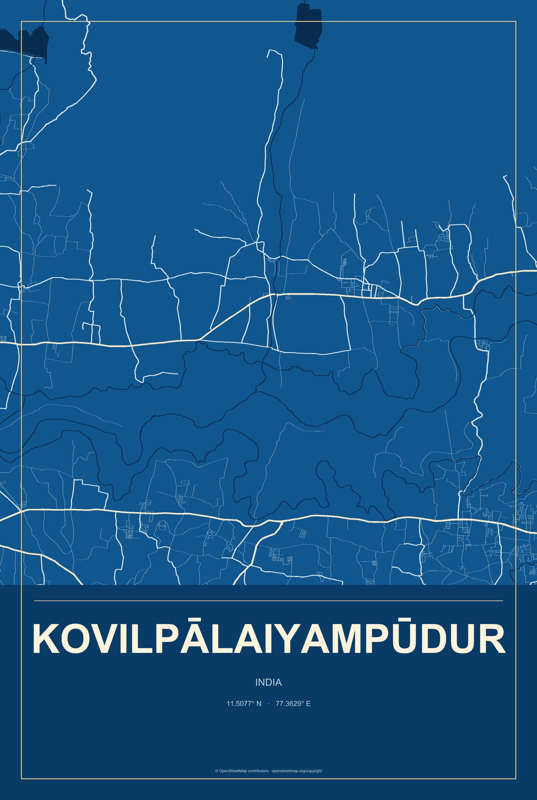Kovilpālaiyampūdur, India City Map Aluminum Sign in Harbor Cobalt style