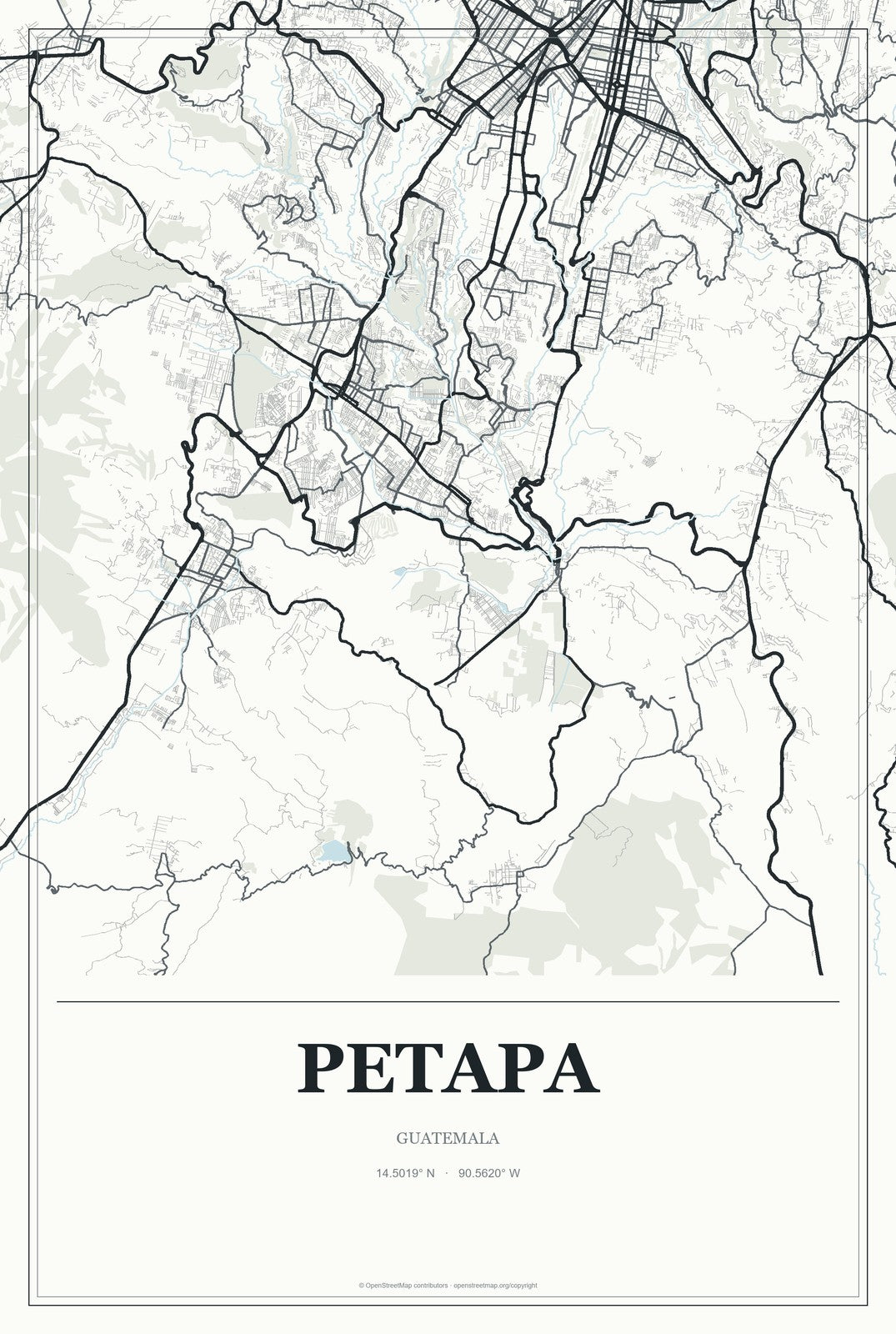 Petapa, Guatemala City Map Aluminum Sign in Gallery Air style
