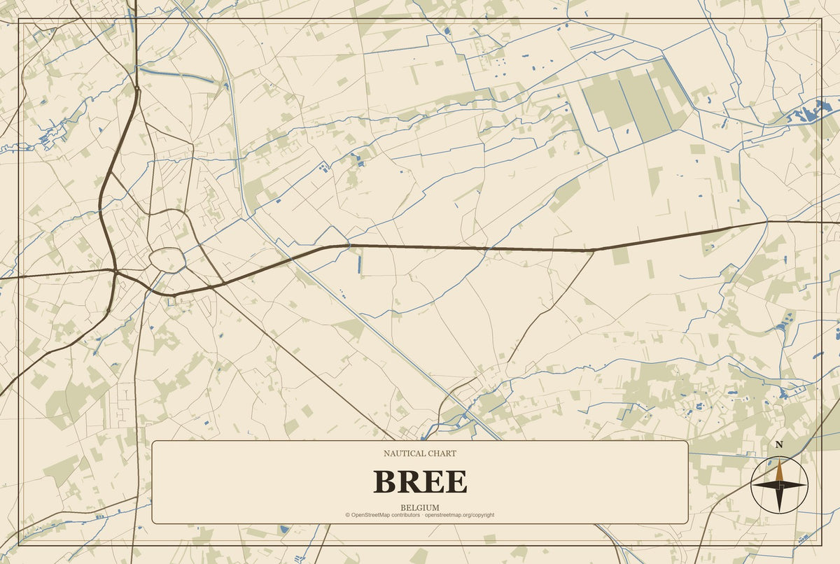 Bree, Belgium City Map Aluminum Sign in Heritage Nautical style