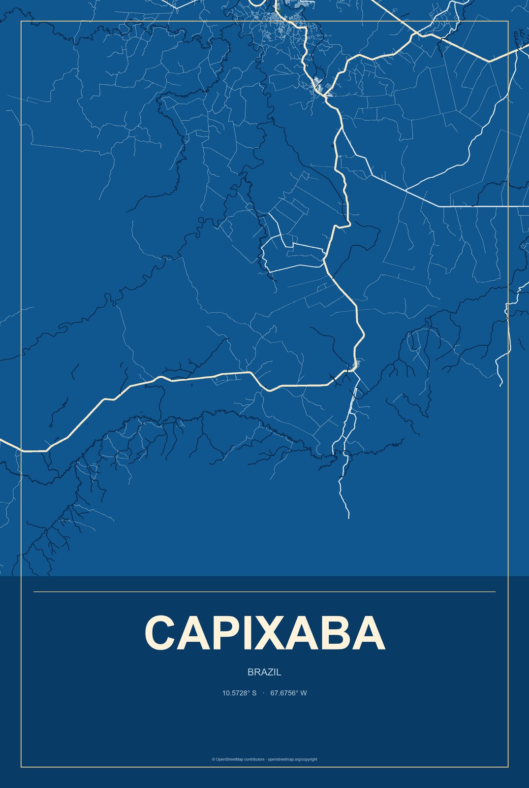 Capixaba, Brazil City Map Aluminum Sign in Harbor Cobalt style