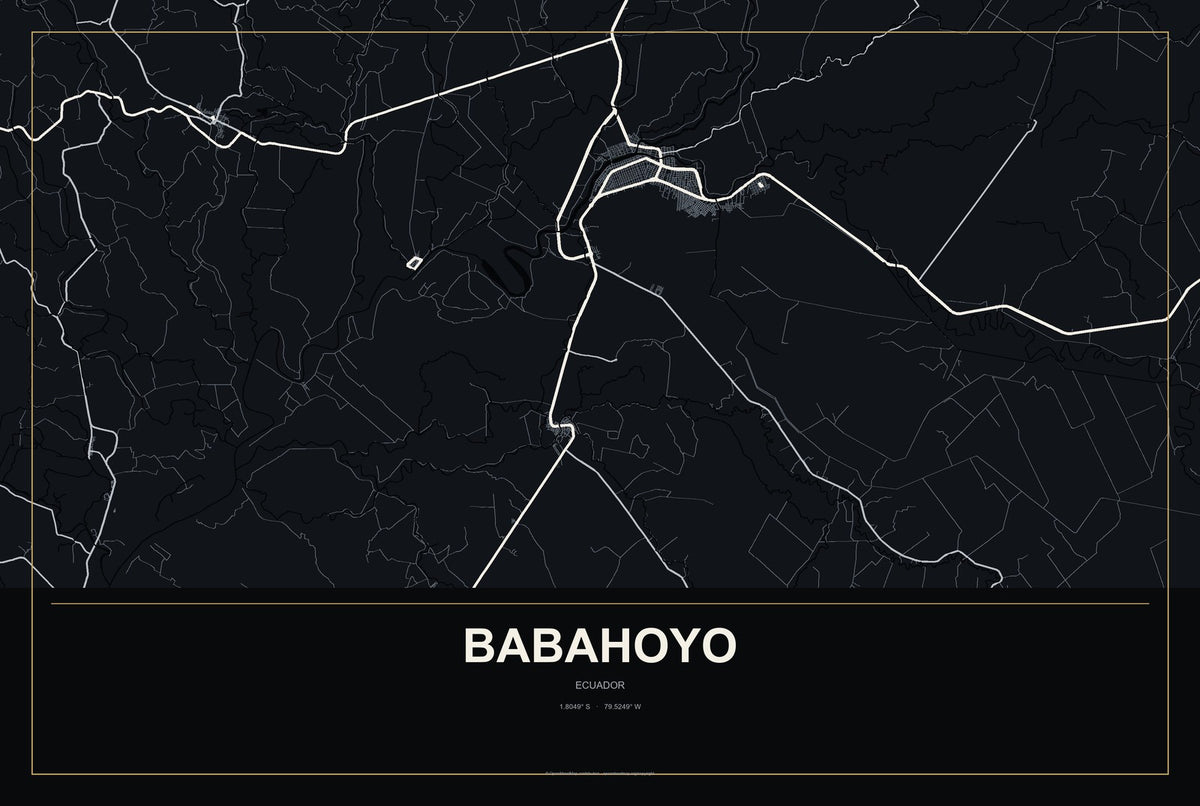 Babahoyo, Ecuador City Map Aluminum Sign in Metropolitan Noir style