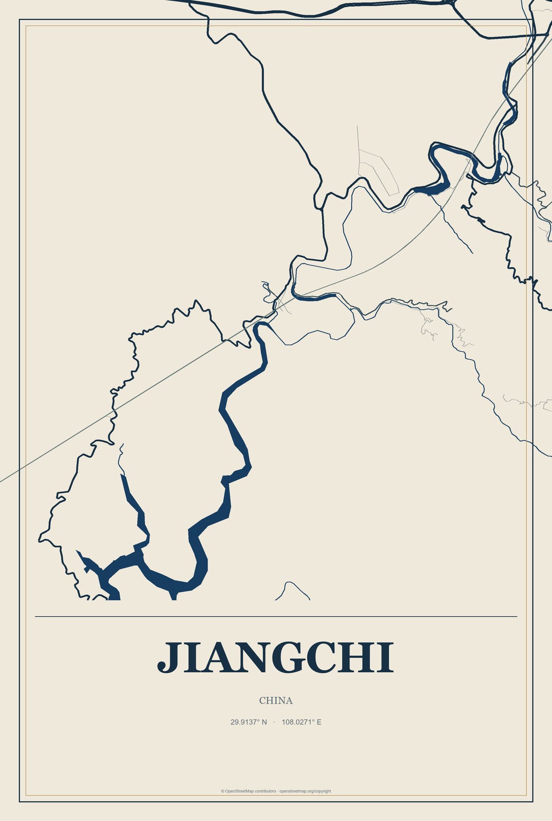 Jiangchi, China City Map Aluminum Sign in Coastal Cutout style