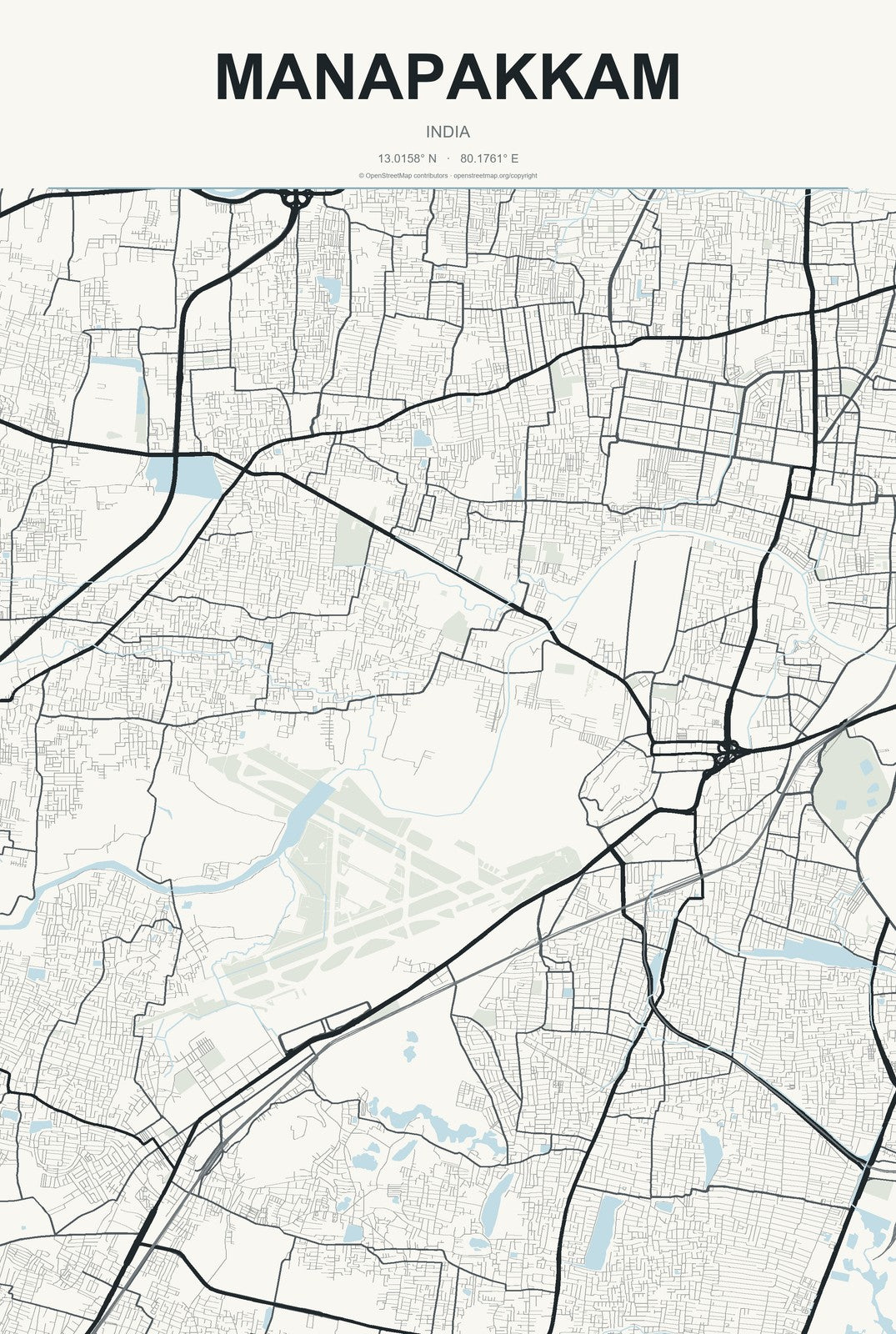 Manapakkam, India City Map Aluminum Sign in Headline Atlas style