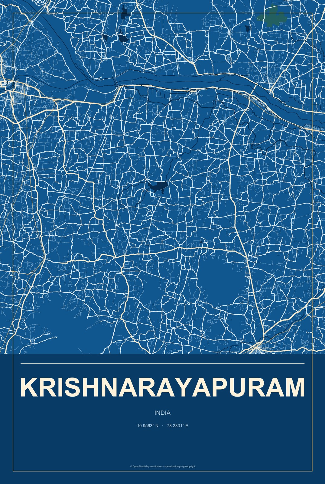 Krishnarayapuram, India City Map Aluminum Sign in Harbor Cobalt style