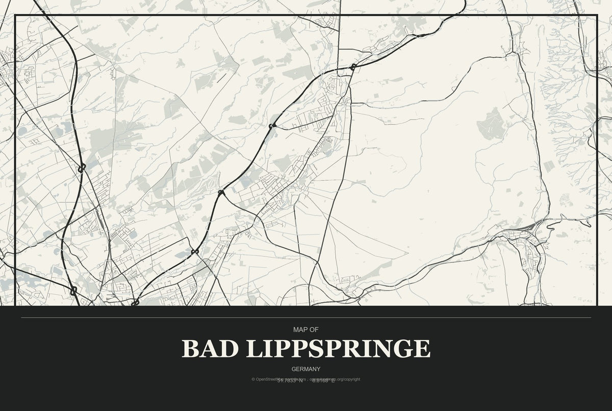 Bad Lippspringe, Germany City Map Aluminum Sign in Museum Plaque style