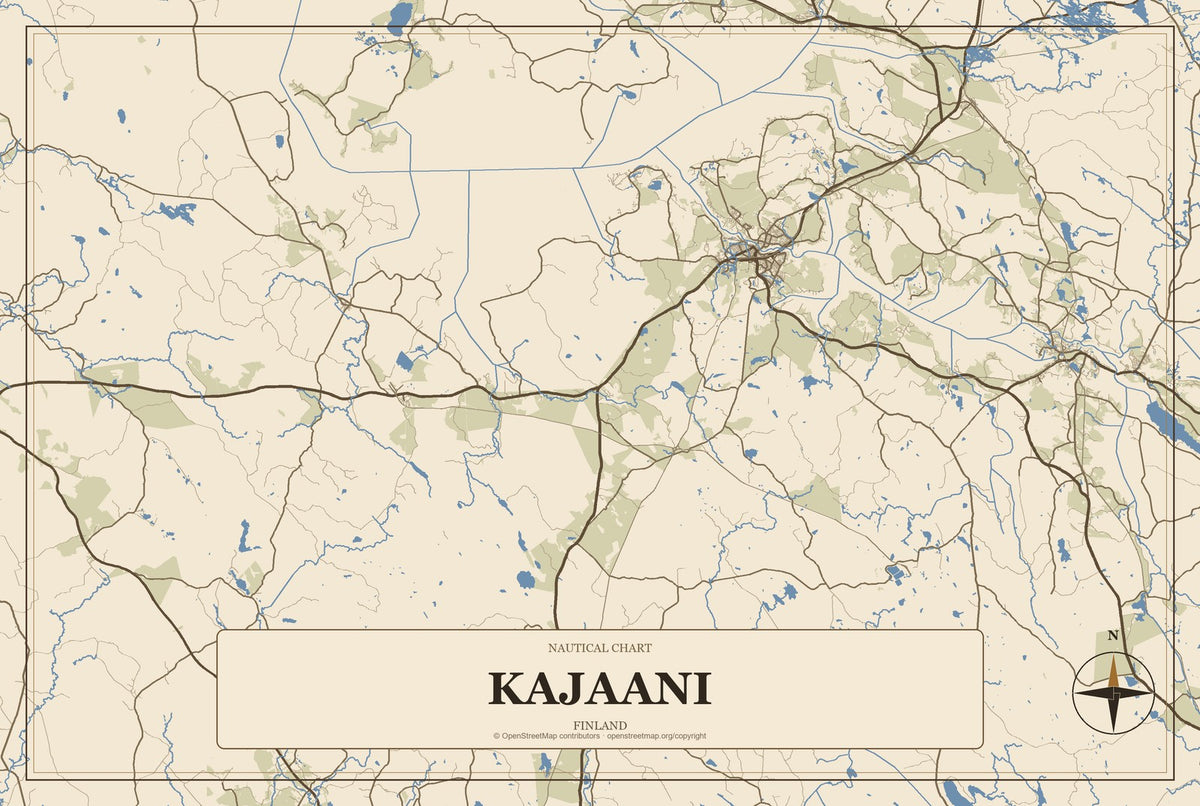 Kajaani, Finland City Map Aluminum Sign in Heritage Nautical style