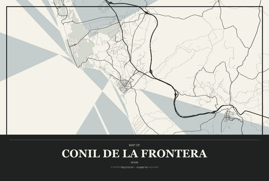Conil de la Frontera, Spain City Map Aluminum Sign in Museum Plaque style