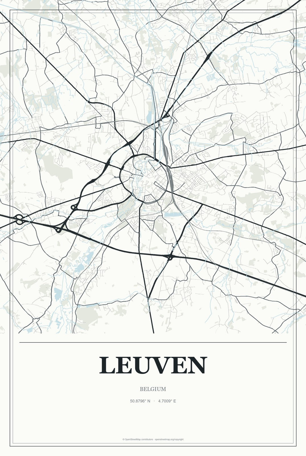 Leuven, Belgium City Map Aluminum Sign in Gallery Air style