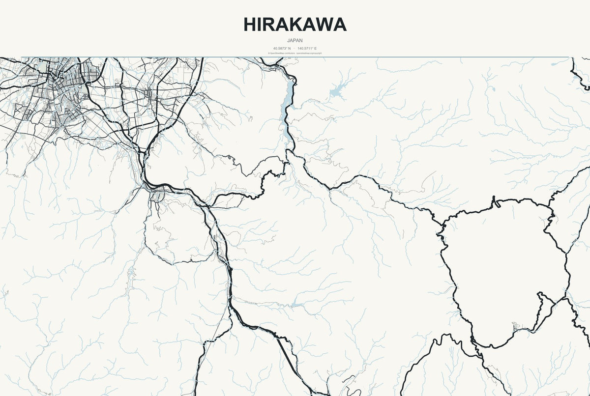 Hirakawa, Japan City Map Aluminum Sign in Headline Atlas style