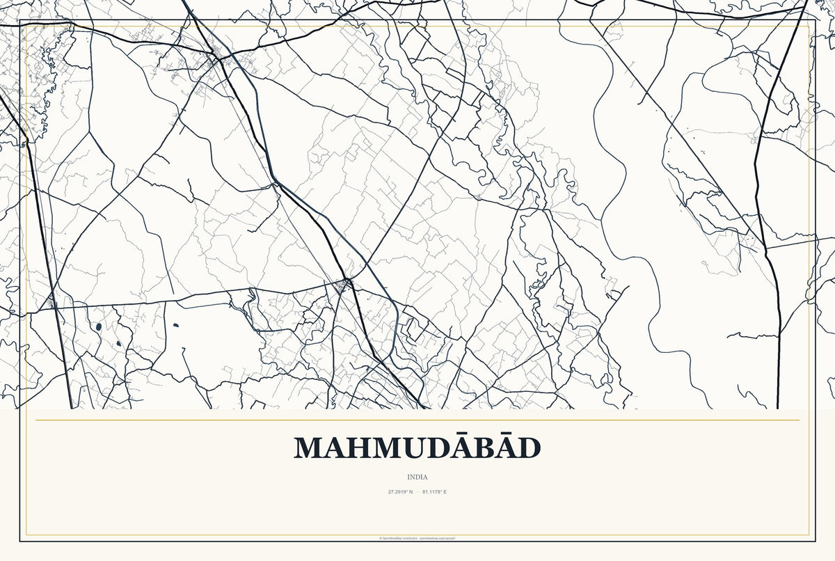Mahmudābād, India City Map Aluminum Sign in Citrine Modern style