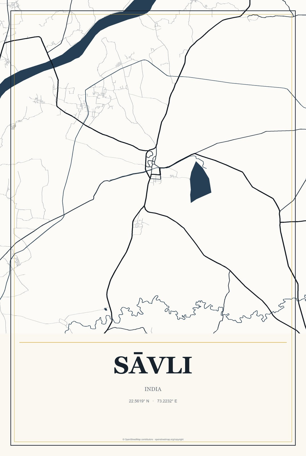 Sāvli, India City Map Aluminum Sign in Citrine Modern style