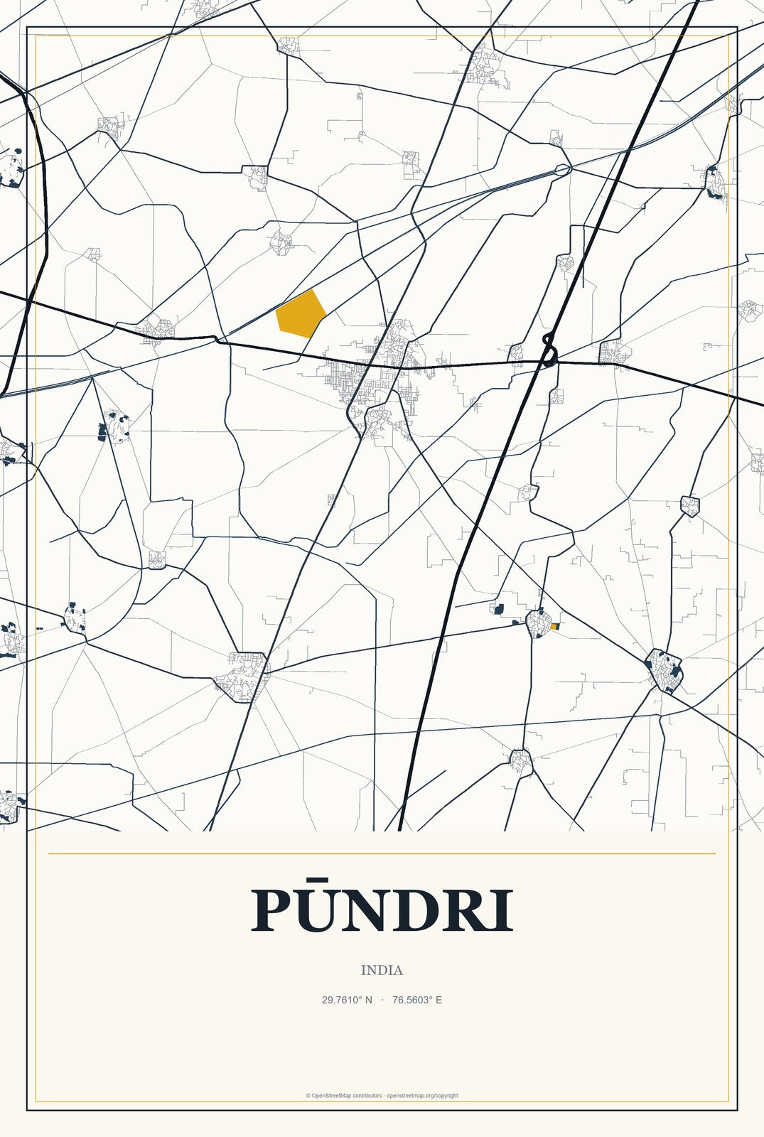 Pūndri, India City Map Aluminum Sign in Citrine Modern style