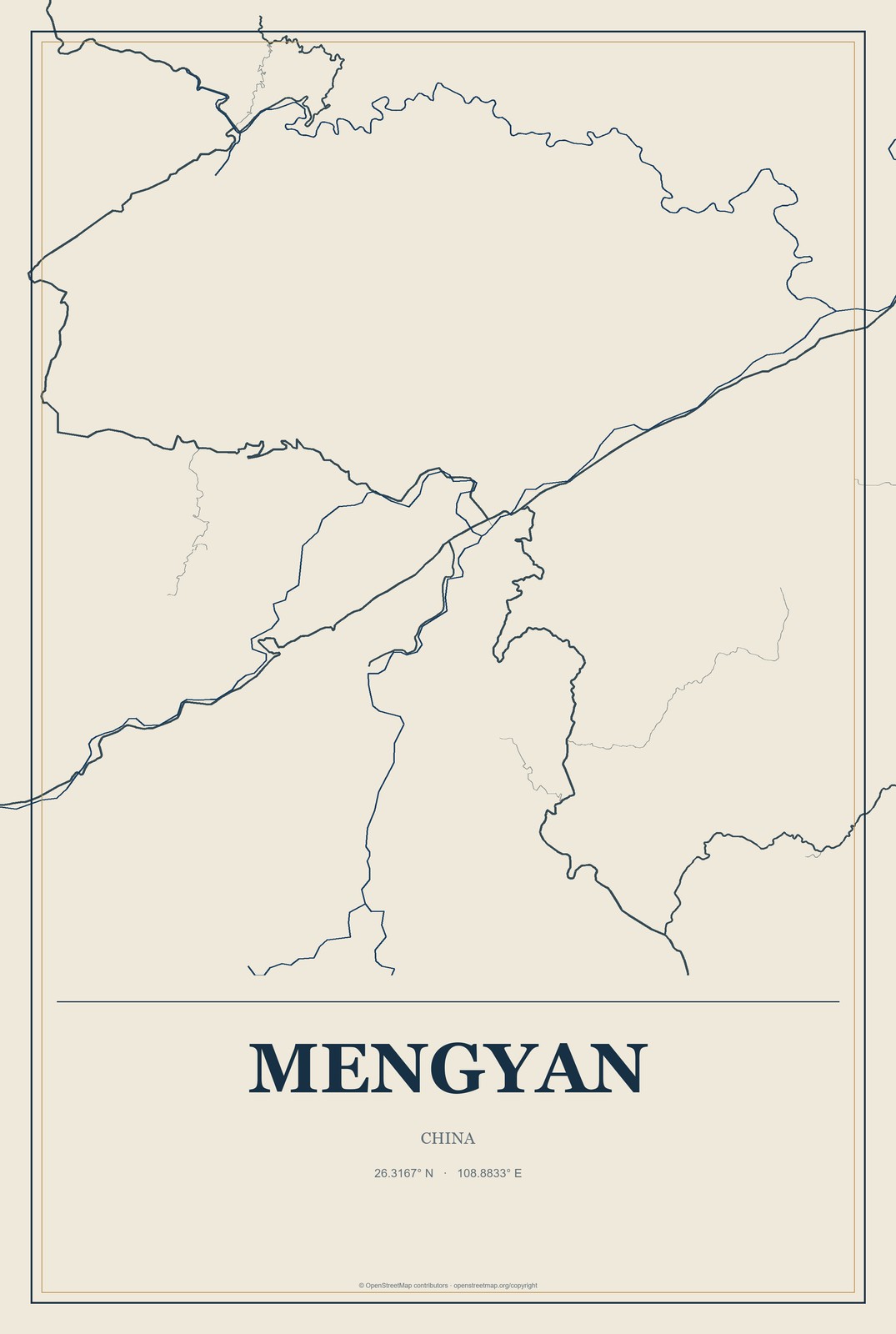 Mengyan, China City Map Aluminum Sign in Coastal Cutout style