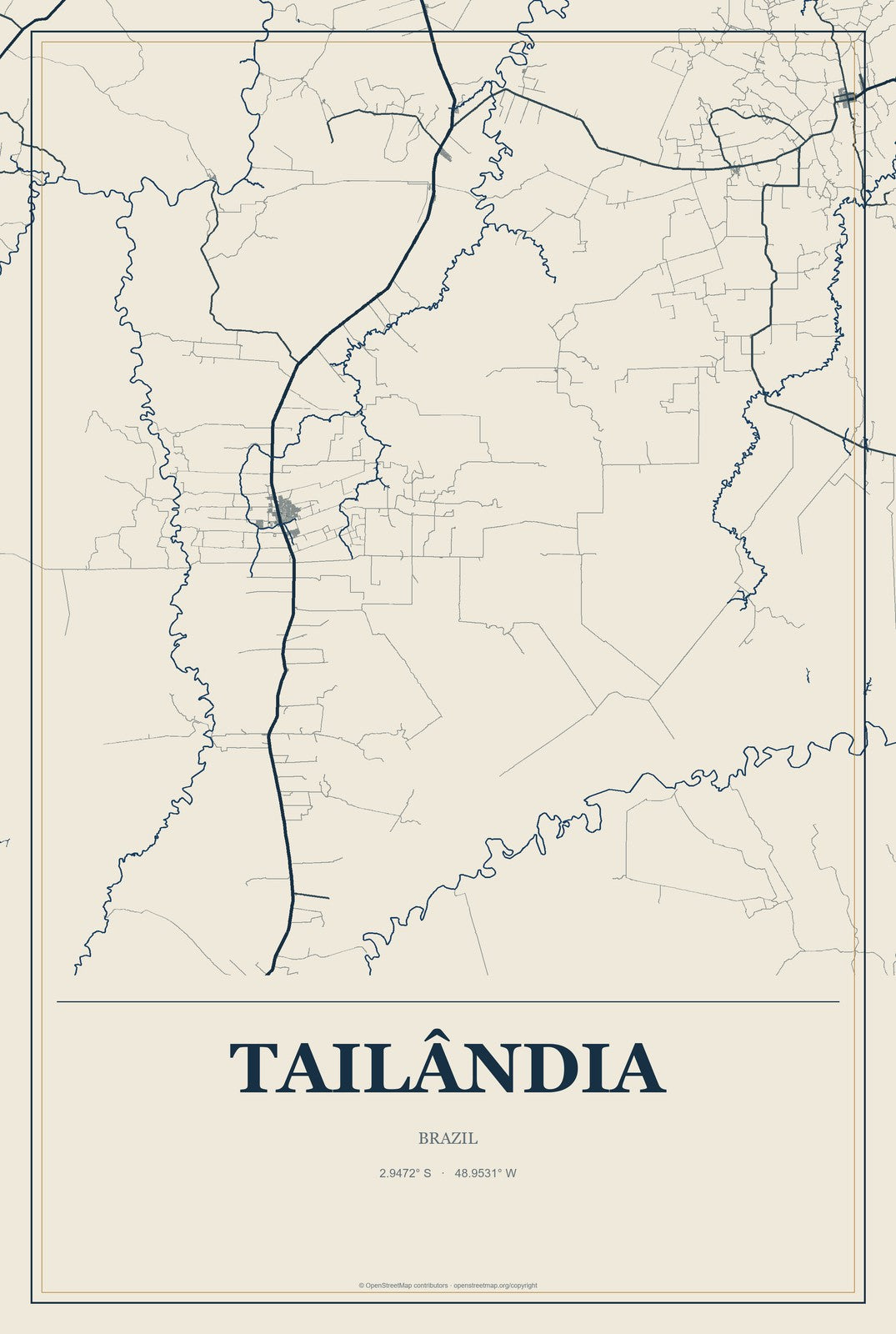 Tailândia, Brazil City Map Aluminum Sign in Coastal Cutout style