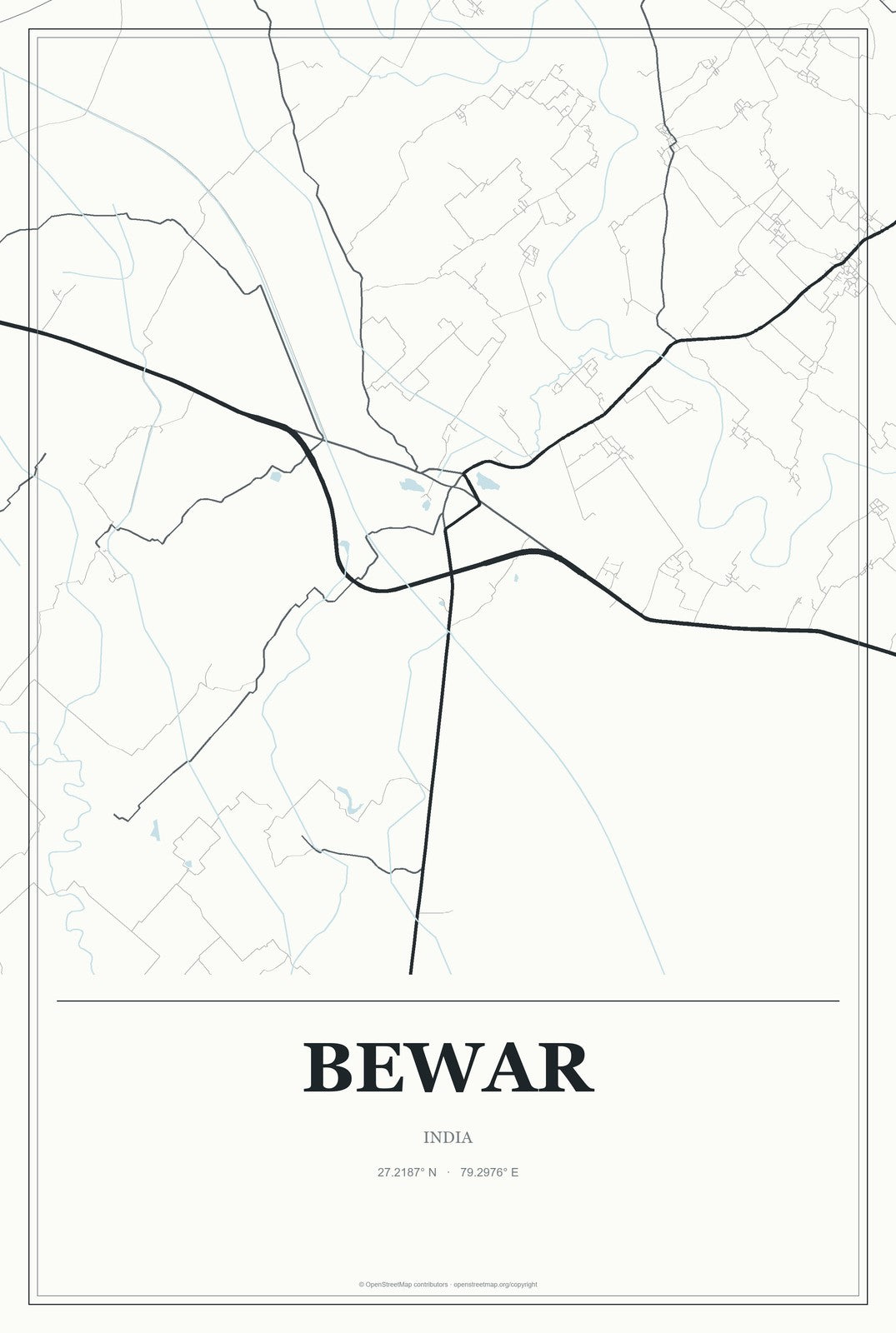 Bewar, India City Map Aluminum Sign in Gallery Air style