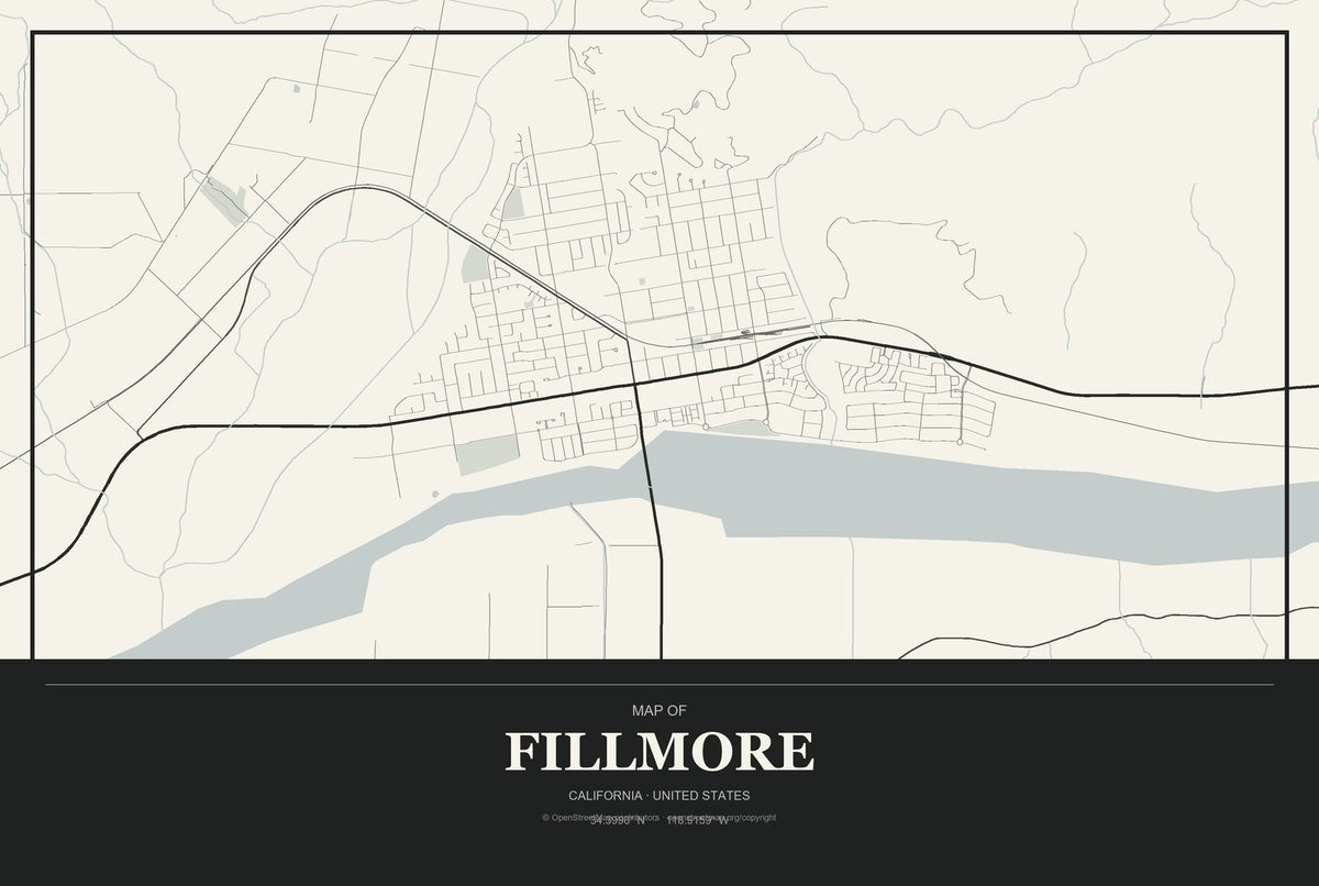 Fillmore, California City Map Aluminum Sign in Museum Plaque style