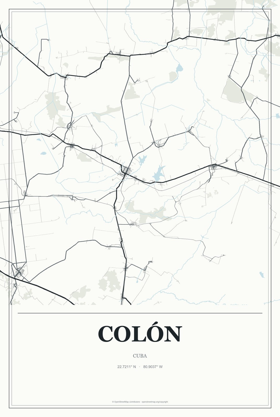 Colón, Cuba City Map Aluminum Sign in Gallery Air style